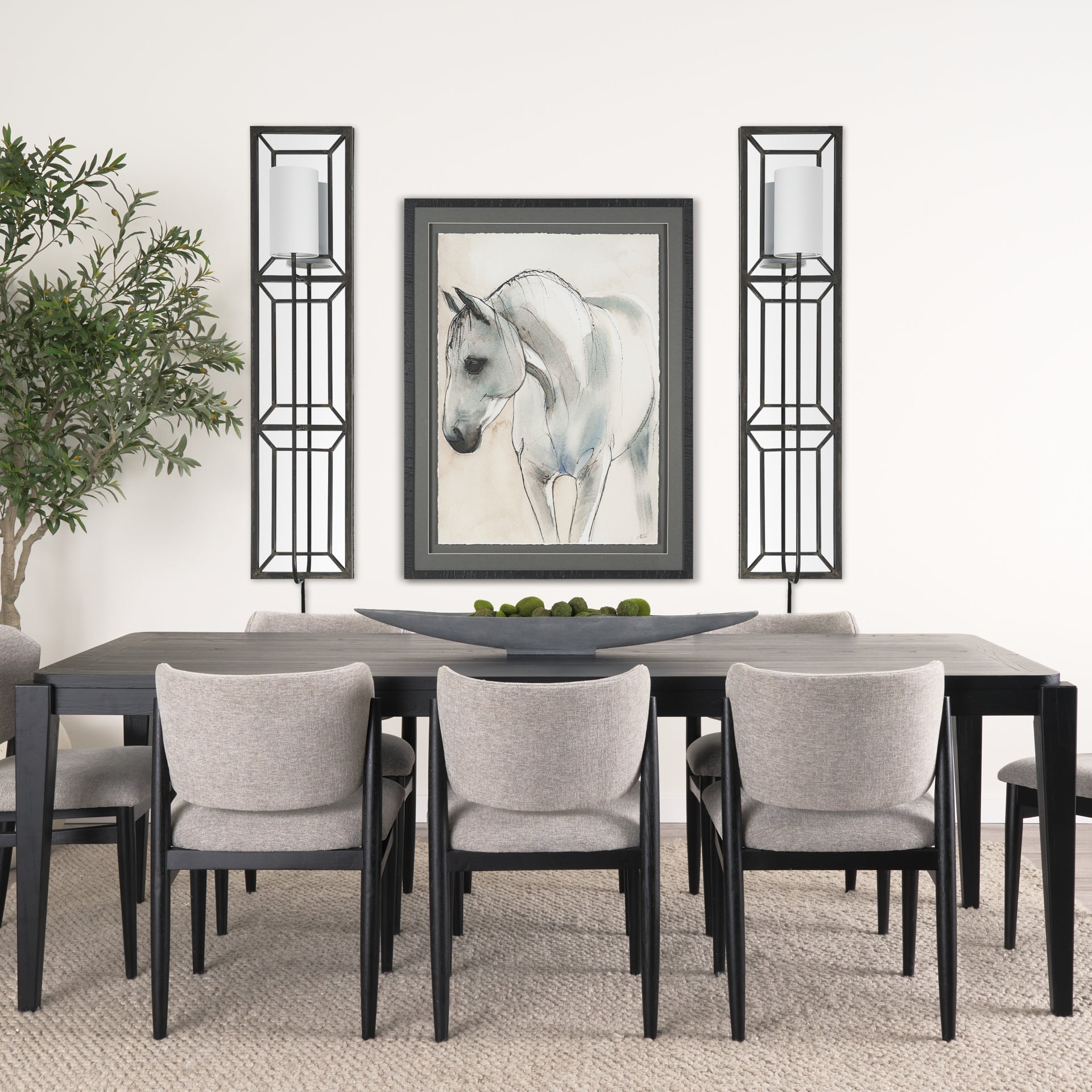 Noah 12.2x55 Black Metal w/White Fabric Shade Rectangular Wall Sconce