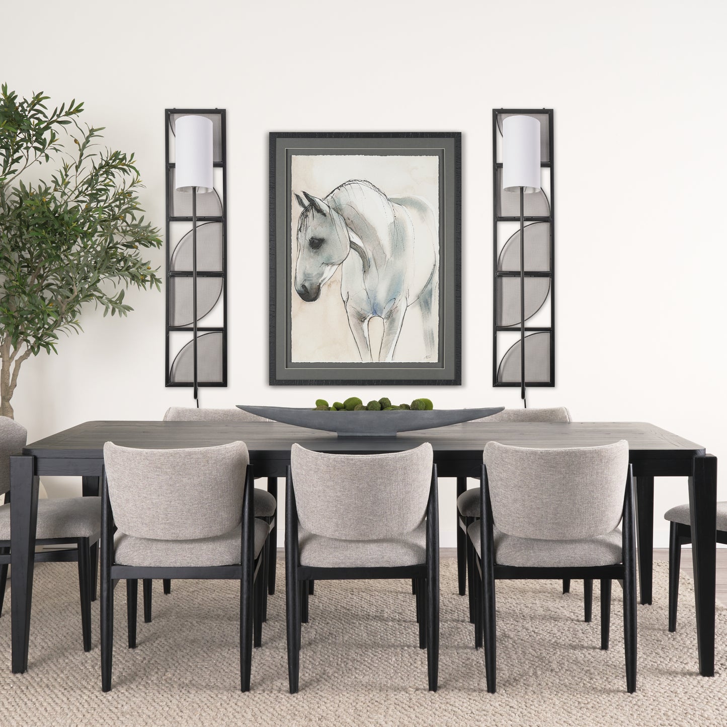Navin 10x46.5 Black Metal Body White Fabric Shade Rectangular Wall Sconce