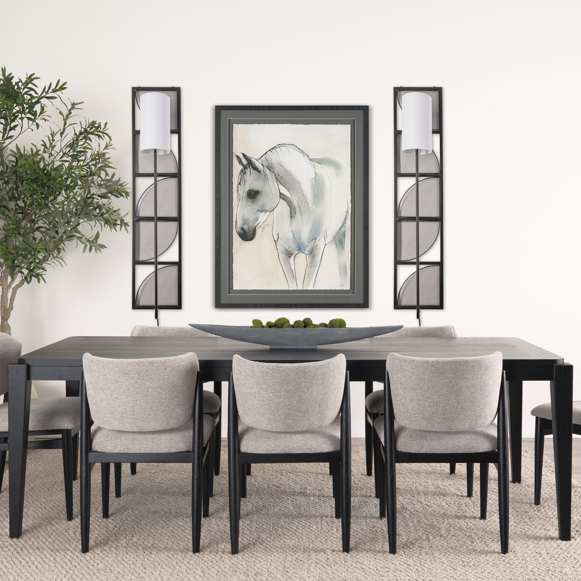 Navin 10x46.5 Black Metal Body White Fabric Shade Rectangular Wall Sconce