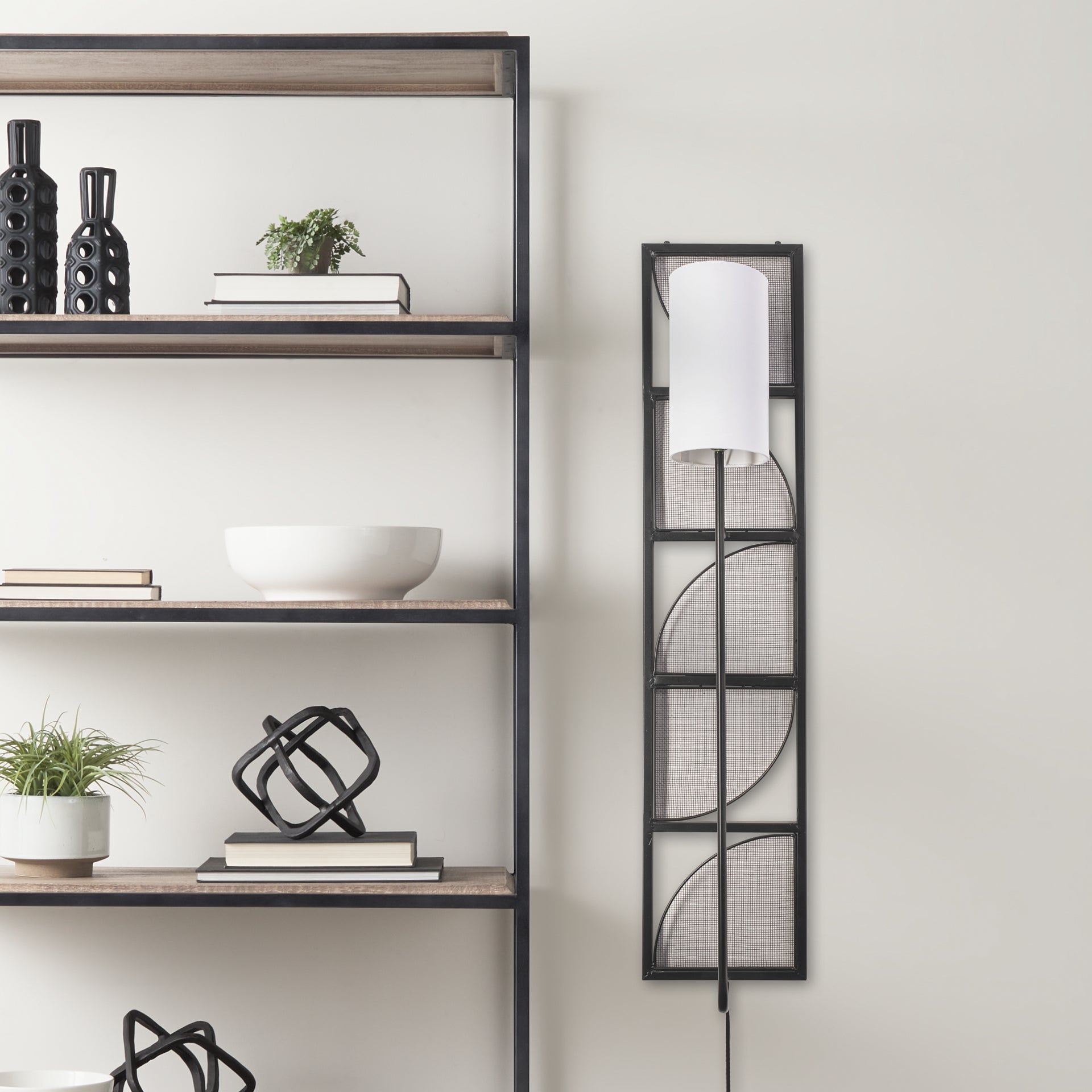 Navin 10x46.5 Black Metal Body White Fabric Shade Rectangular Wall Sconce