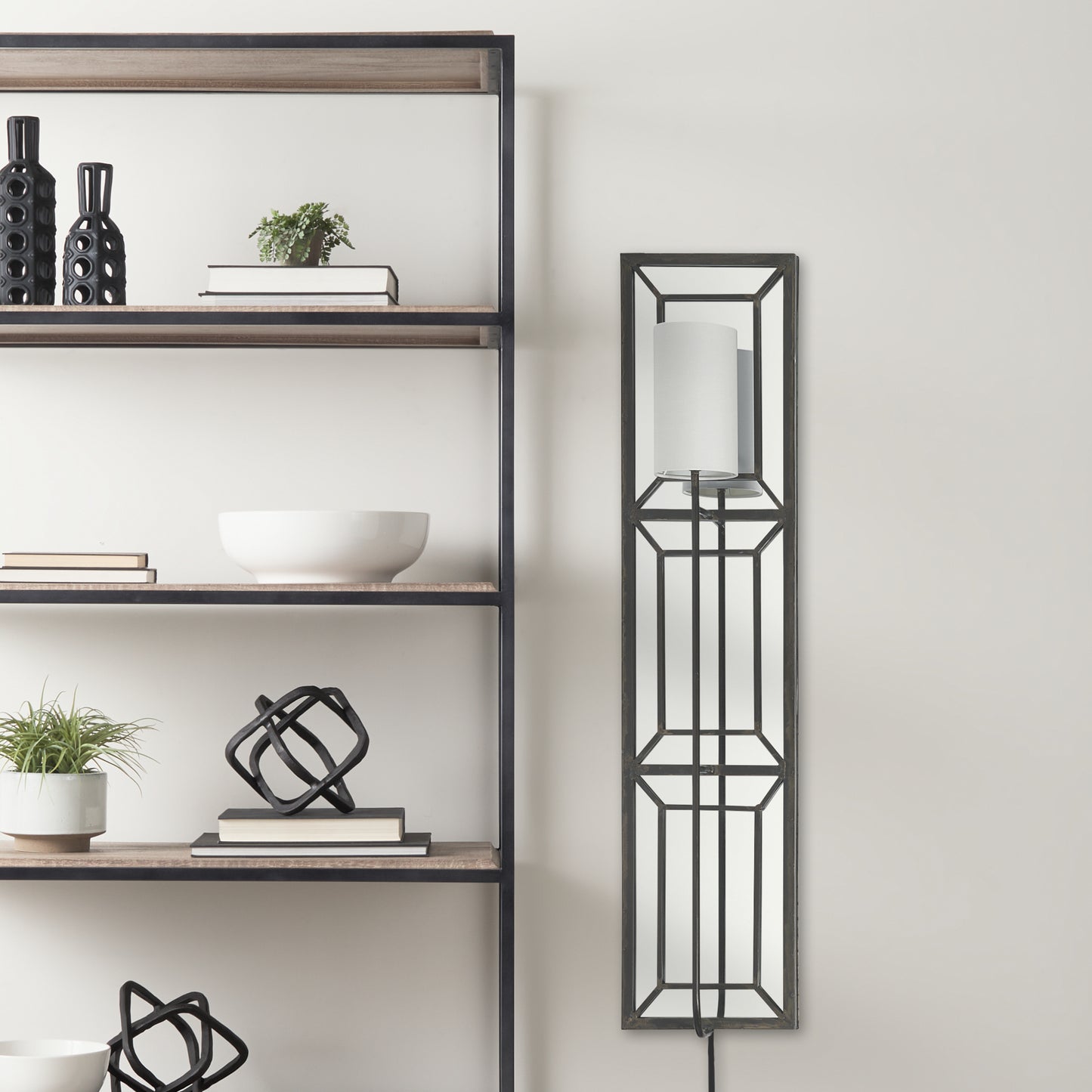 Noah 12.2x55 Black Metal w/White Fabric Shade Rectangular Wall Sconce