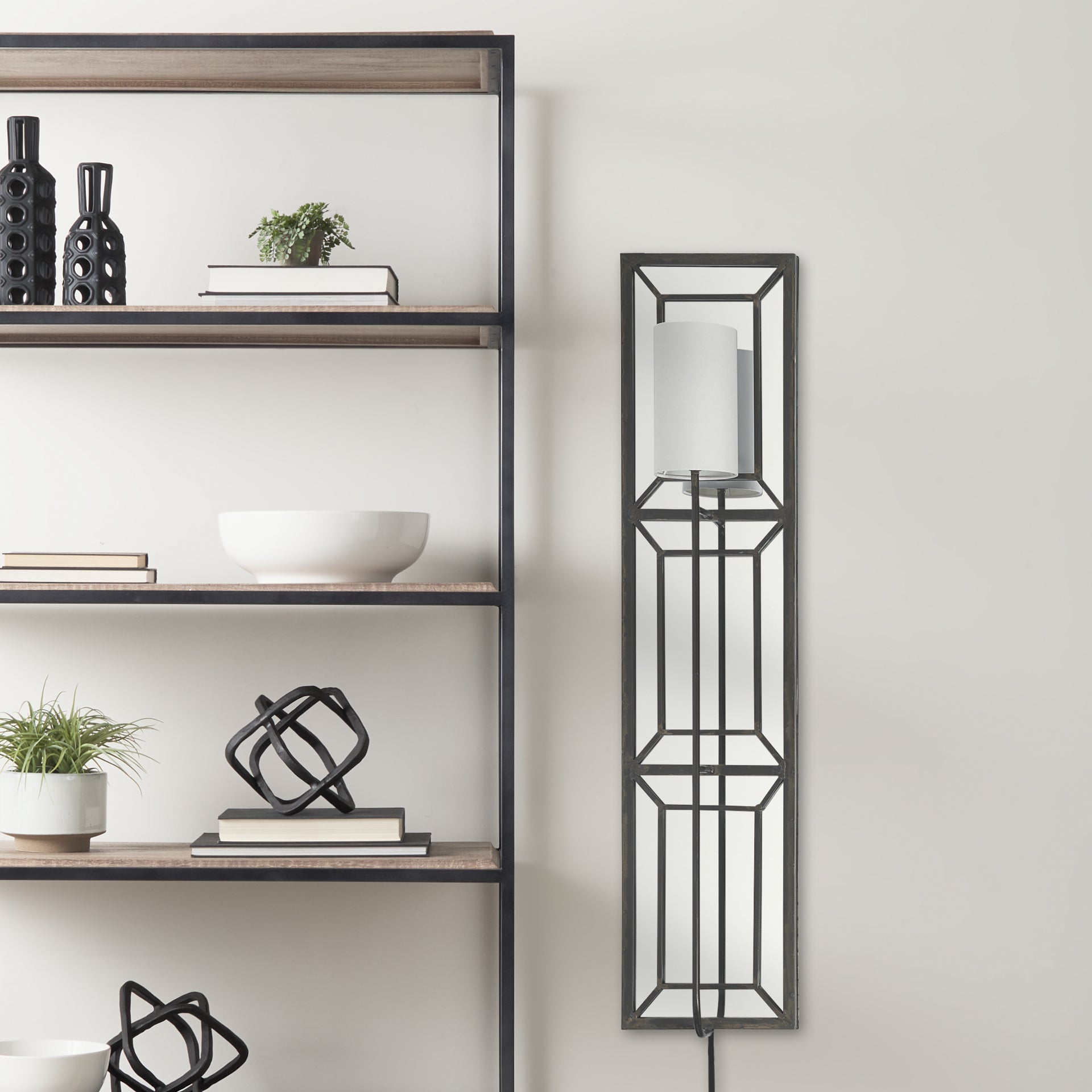 Noah 12.2x55 Black Metal w/White Fabric Shade Rectangular Wall Sconce