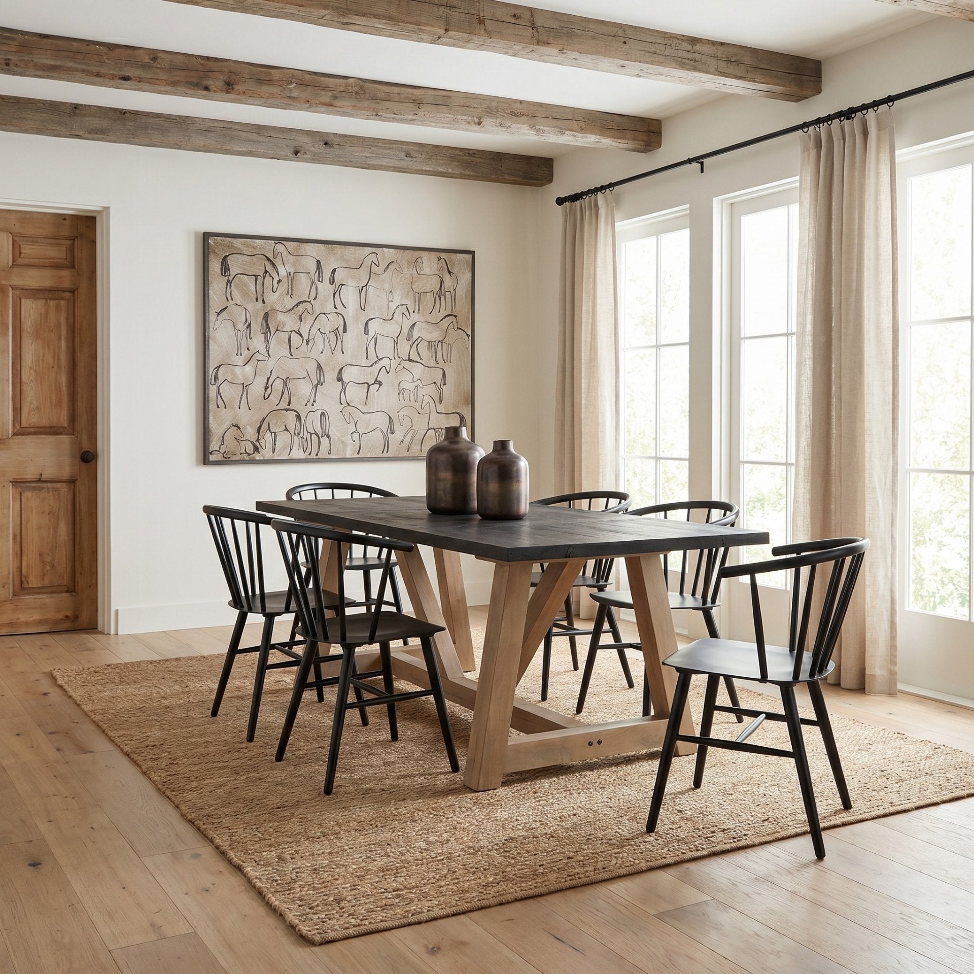 Rialto Rectangular Two-Tone Black and Brown Solid Wood Dining Table