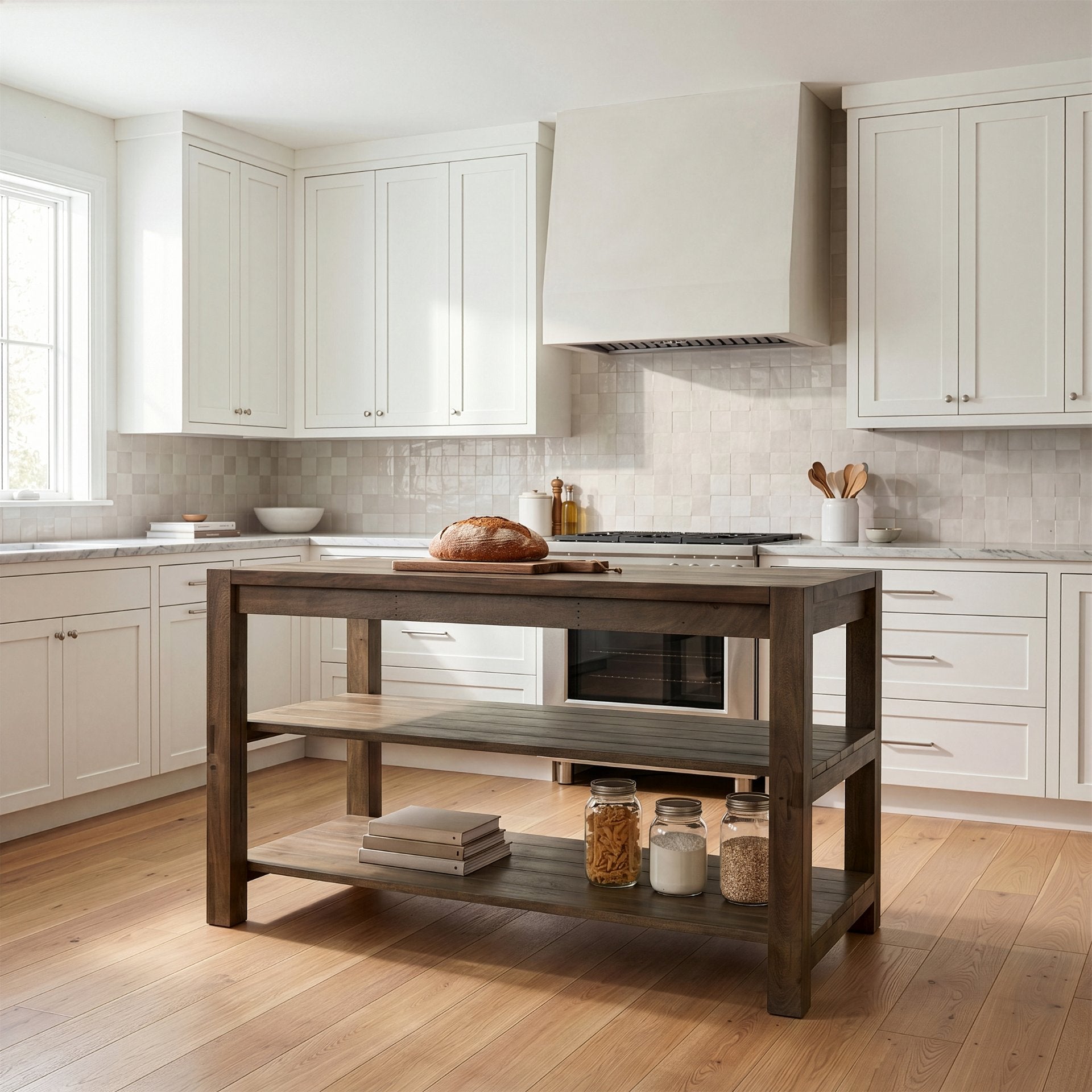 Emeril Brown Solid Wood Two-Tier Smooth Counter Top Kitchen Island