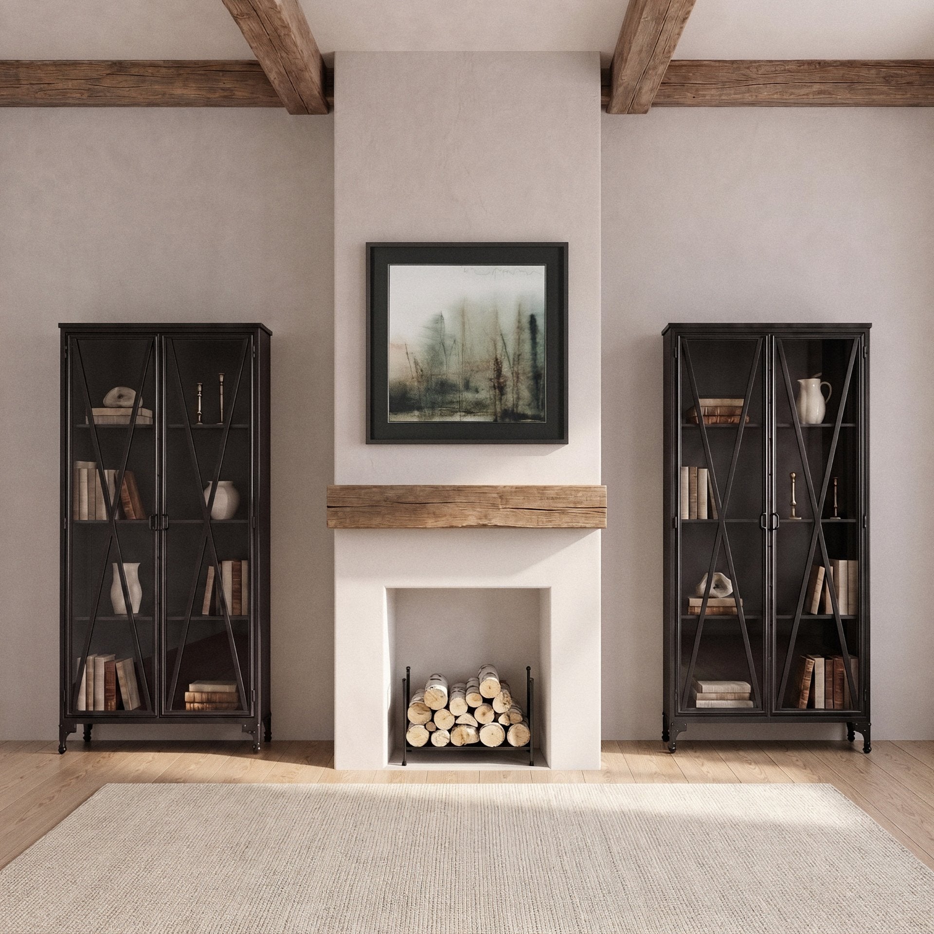 Poppy II 73.8" H Black Metal With Glass Door Display Cabinet