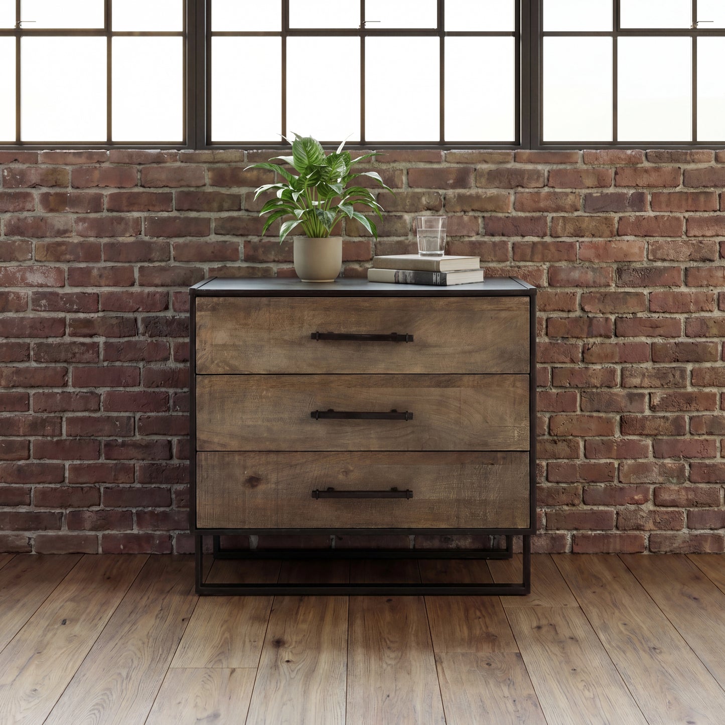 Alvin 34.5L x 21.5W x 30.0H Wood W/Metal Framing Accent Cabinet