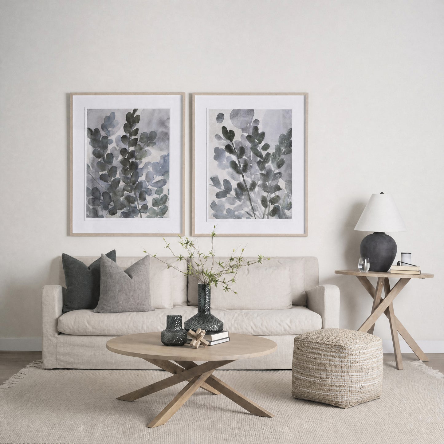 Aalia 16.0L x 16.0W x 16.0H Beige Leather and Jute Pouf
