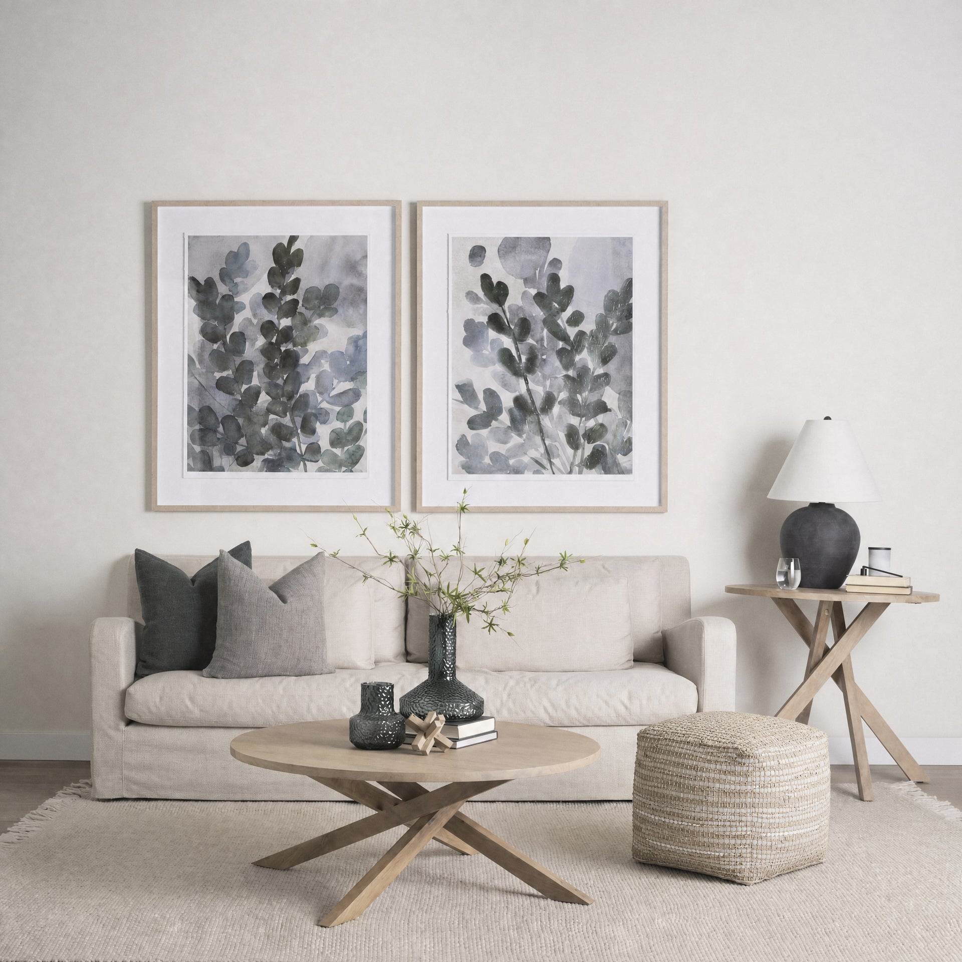 Aalia 16.0L x 16.0W x 16.0H Beige Leather and Jute Pouf