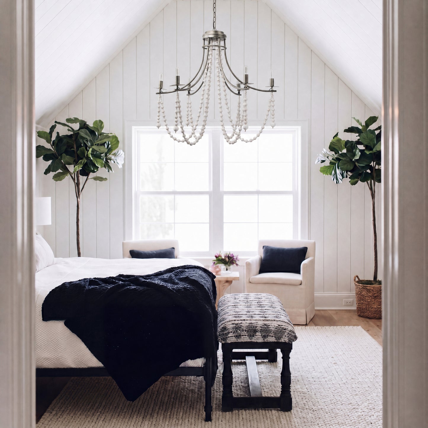 Selma White Wood Bead and Metal Chandelier