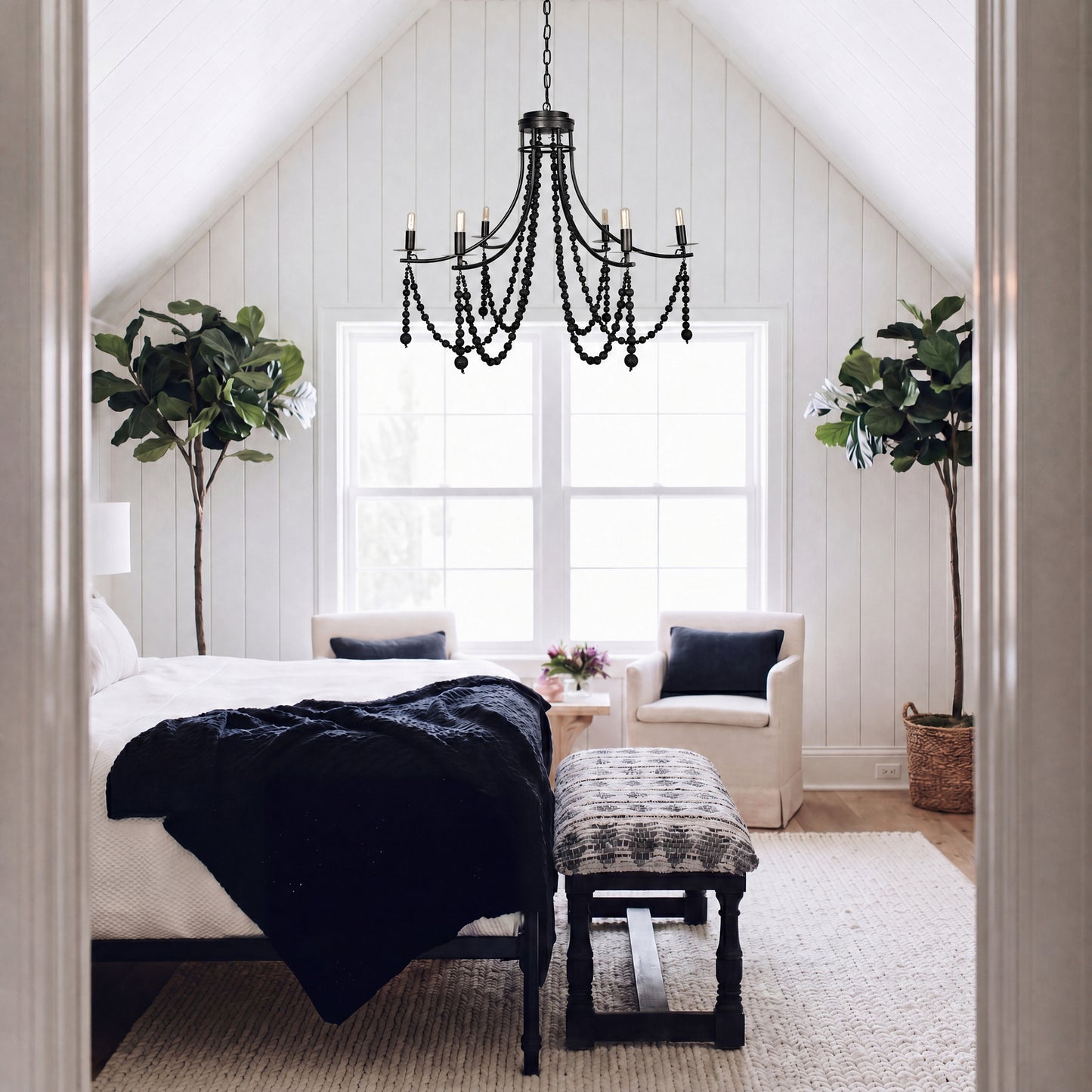 Selma Black Wood Bead and Metal Chandelier