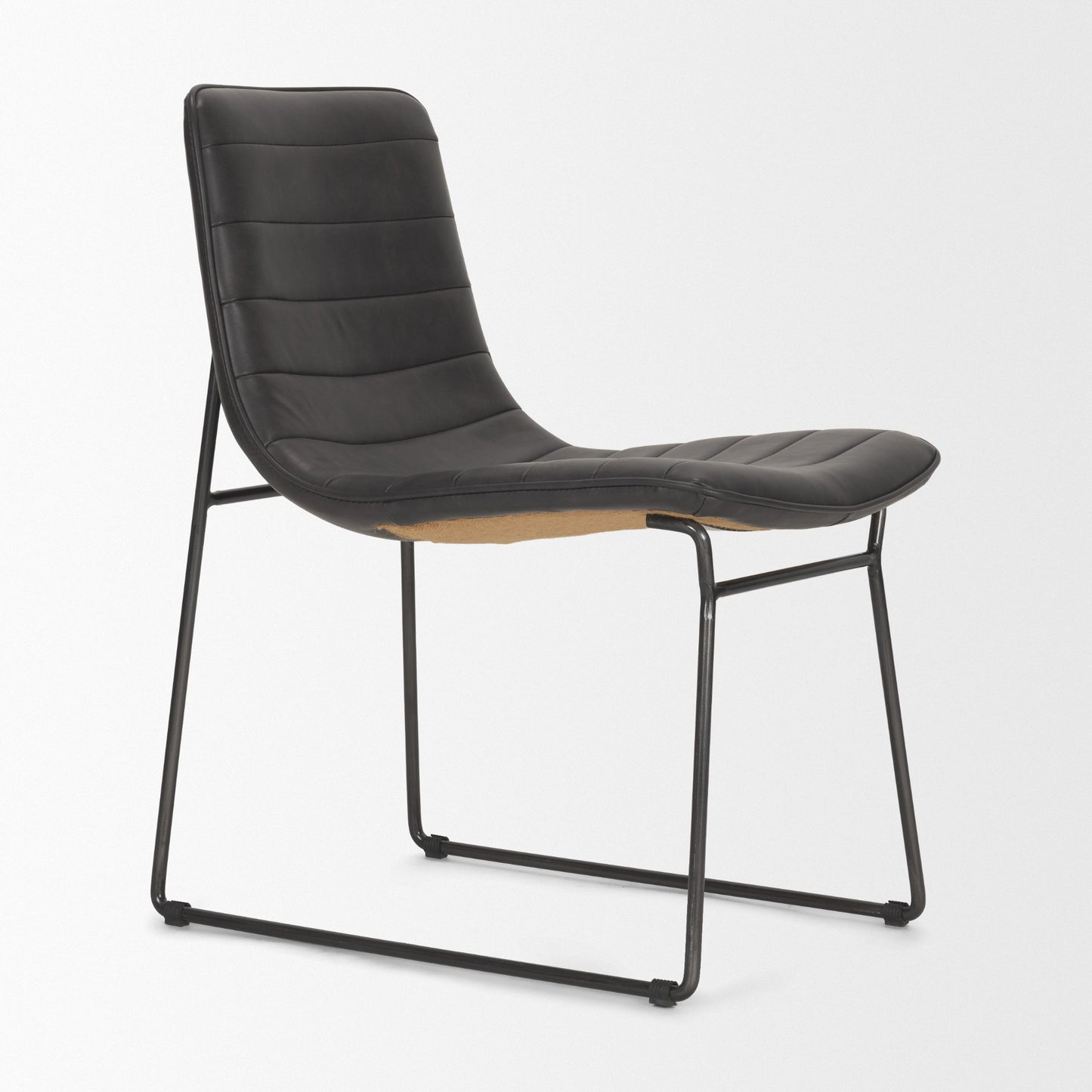 Thornton I Dark Brown Faux-Leather Seat Black Iron Frame Dining Chair