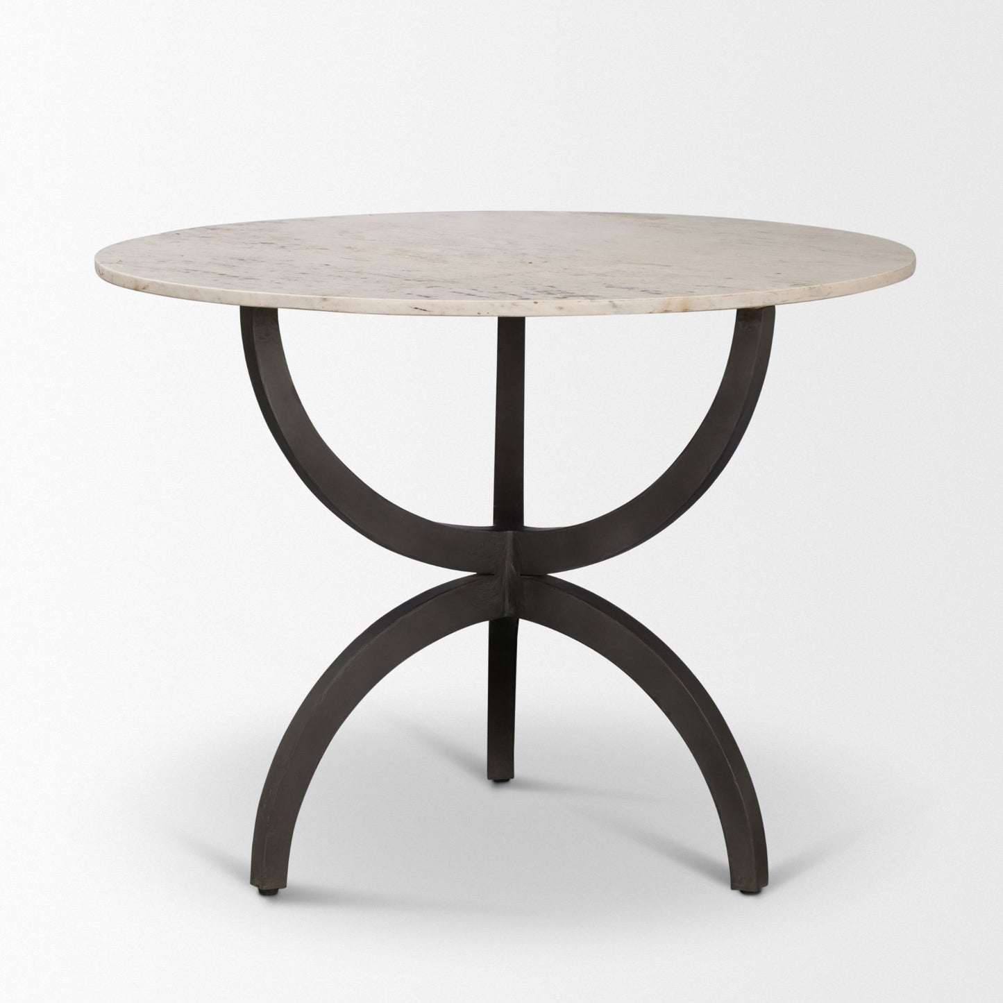Veneto 40" Round White Marble Top with Black Metal Base Dining Table