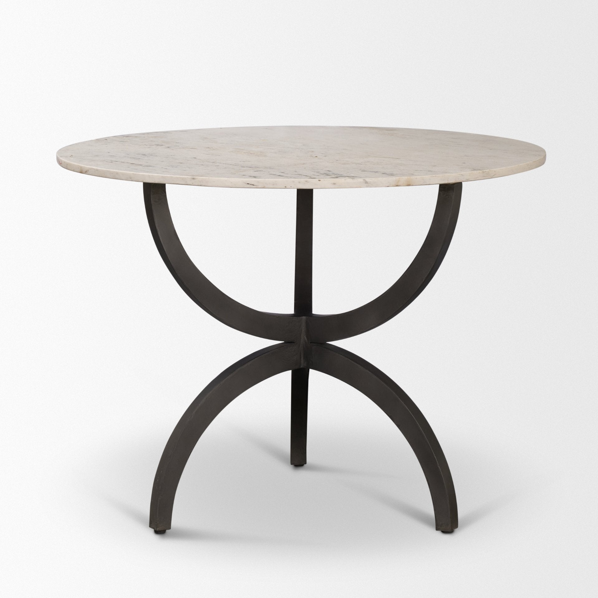 Veneto 40" Round White Marble Top with Black Metal Base Dining Table