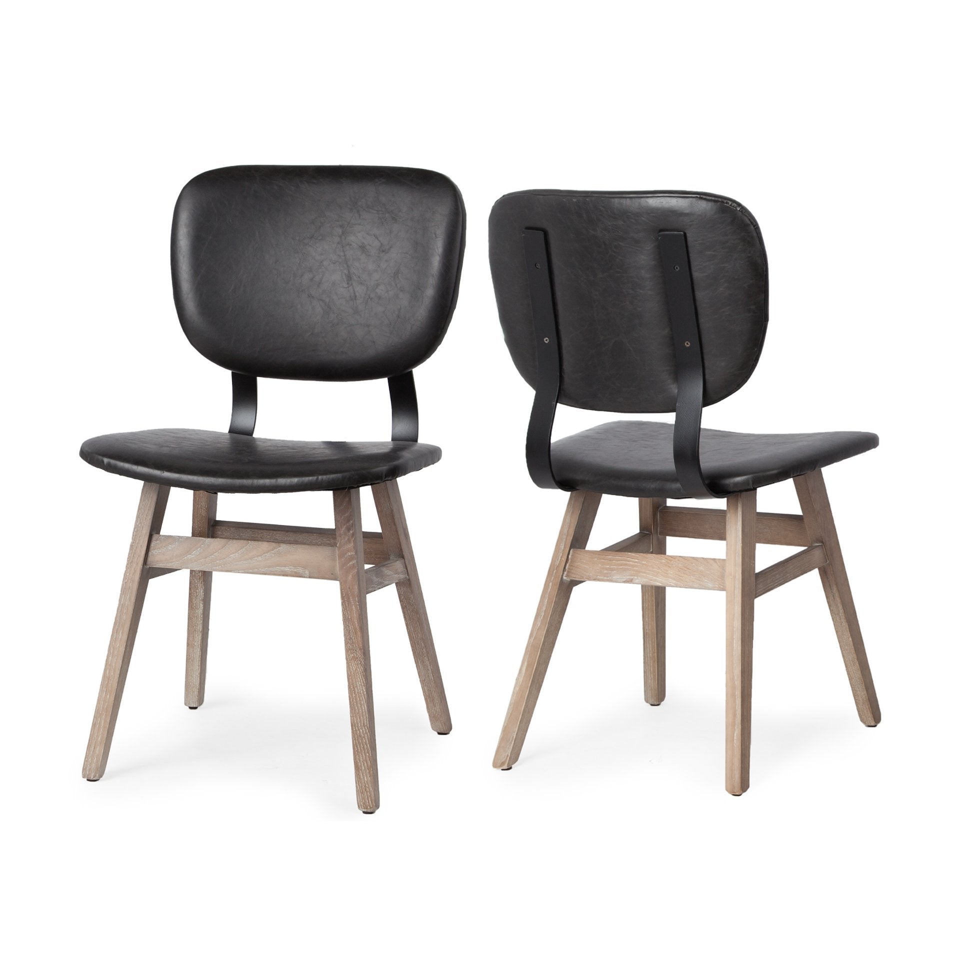 Haden I Black Faux-Leather Wrap Brown Solid Wood and Iron Base Dining Chair