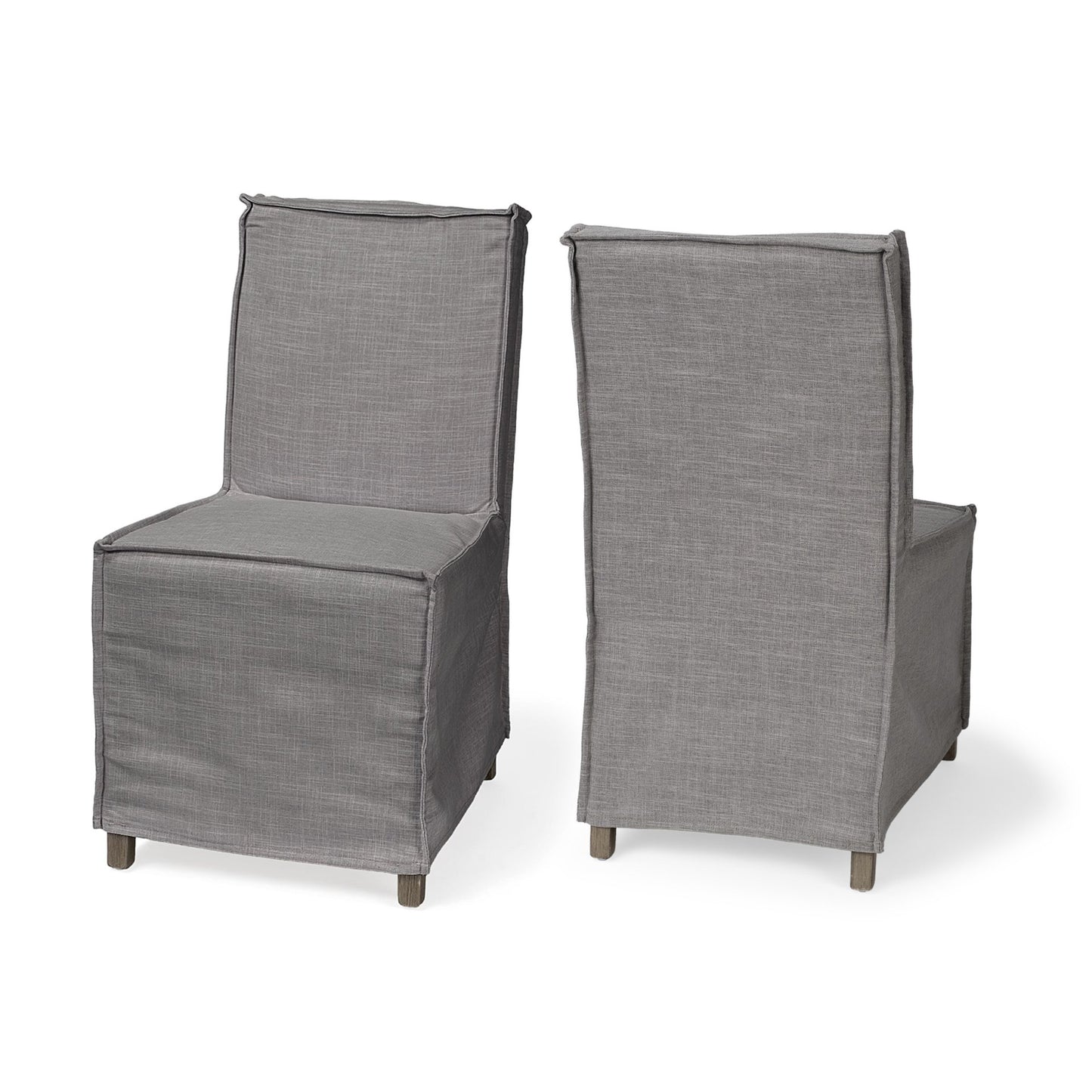 Elbert I Grey Fabric Slip-Cover Brown Wooden Base Dining Chair