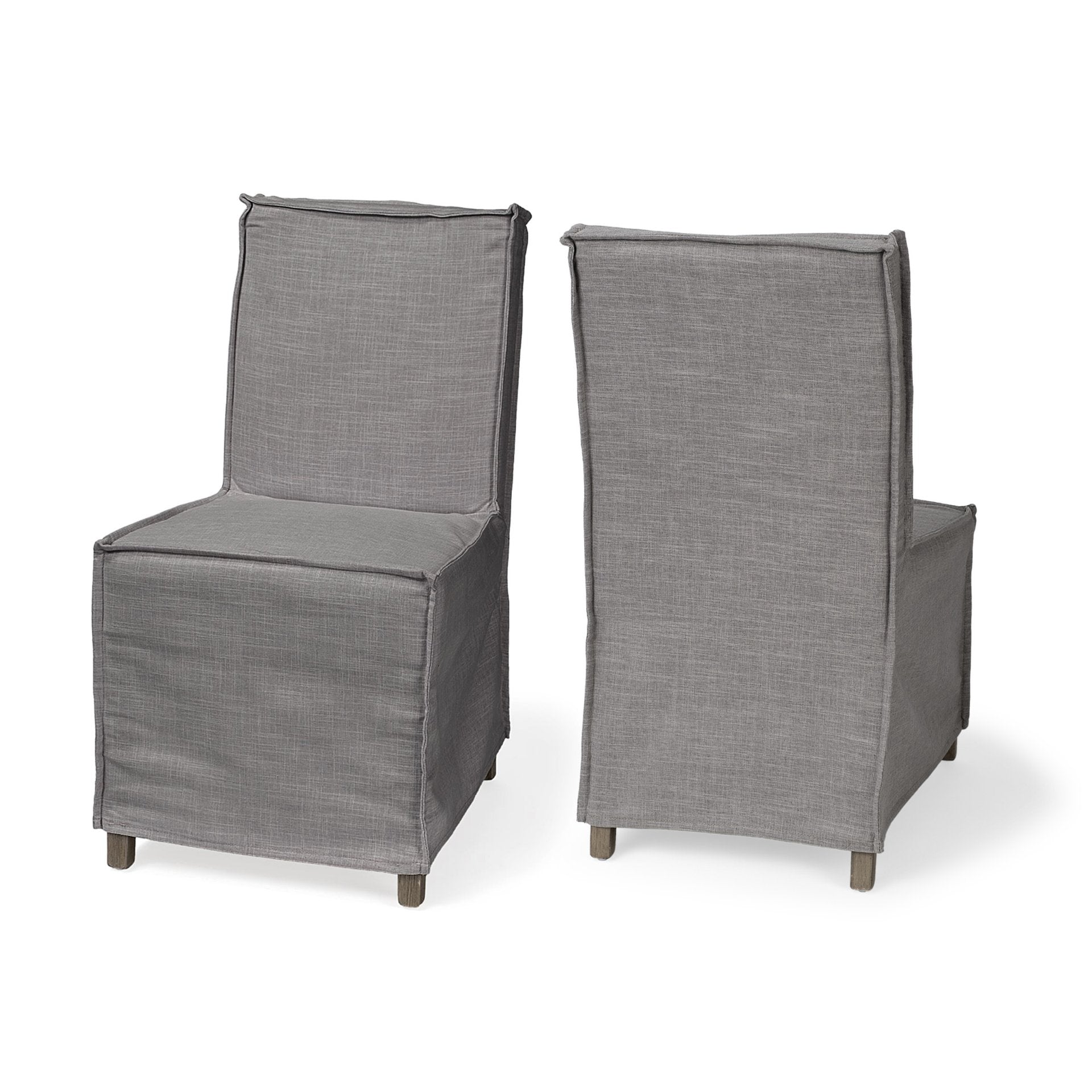 Elbert I Grey Fabric Slip-Cover Brown Wooden Base Dining Chair