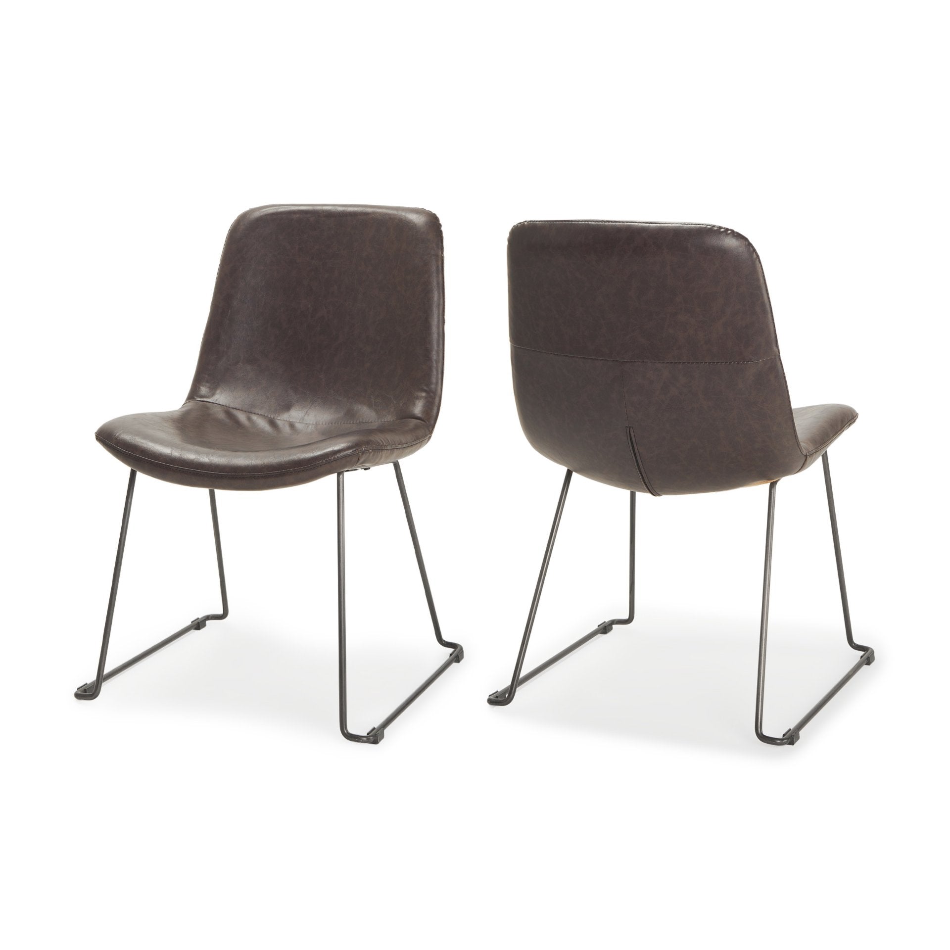 Sawyer I Dark Brown Faux-Leather Seat Black Iron Frame Dining Chair