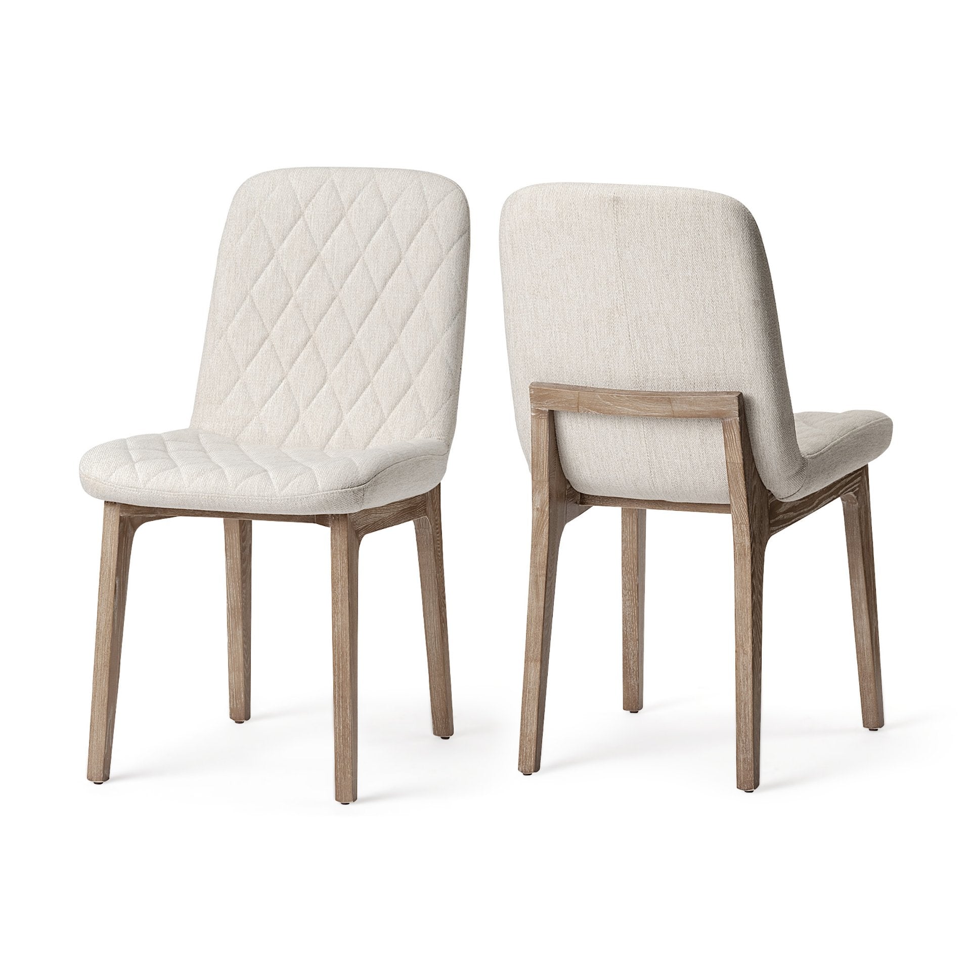 David Diamond Tuffed Cream Fabric Wrap Brown Wood Base Dining Chair
