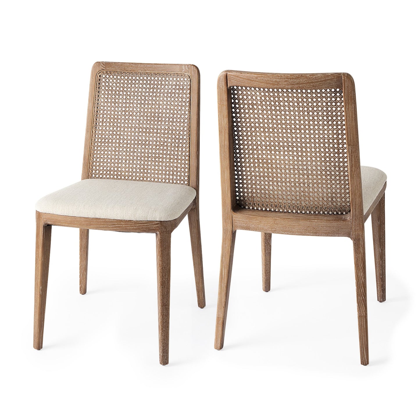 Clara Light Brown Beech Wood W/ Cream Fabric Seat and Cane Back Armless Dining Chair