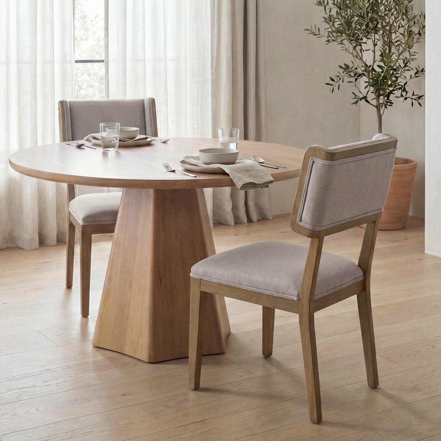 Tenton I Grey Fabric Wrap Brown Wooden Base Dining Chair