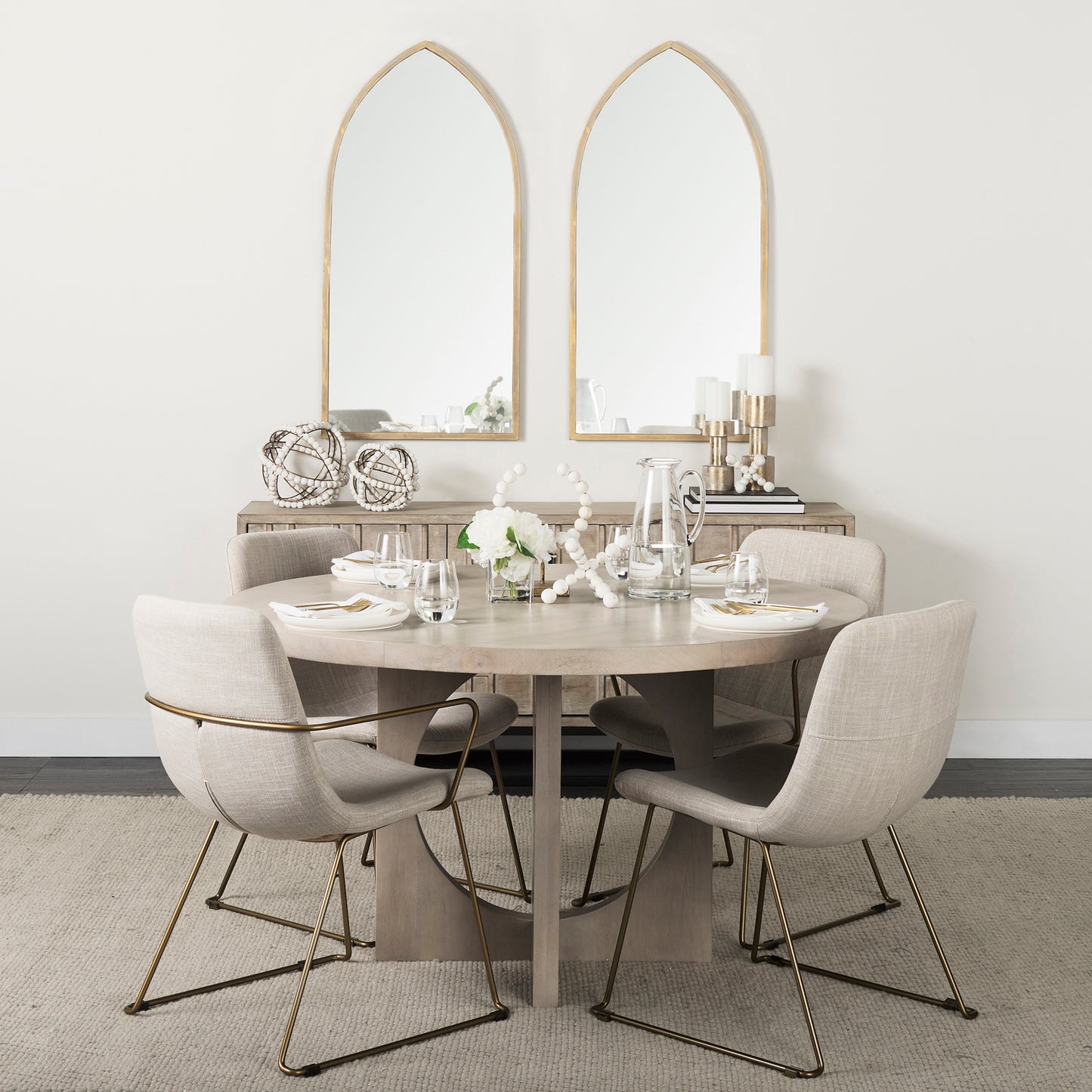 Sawyer I Beige Fabric Seat Gold Metal Frame Dining Chair