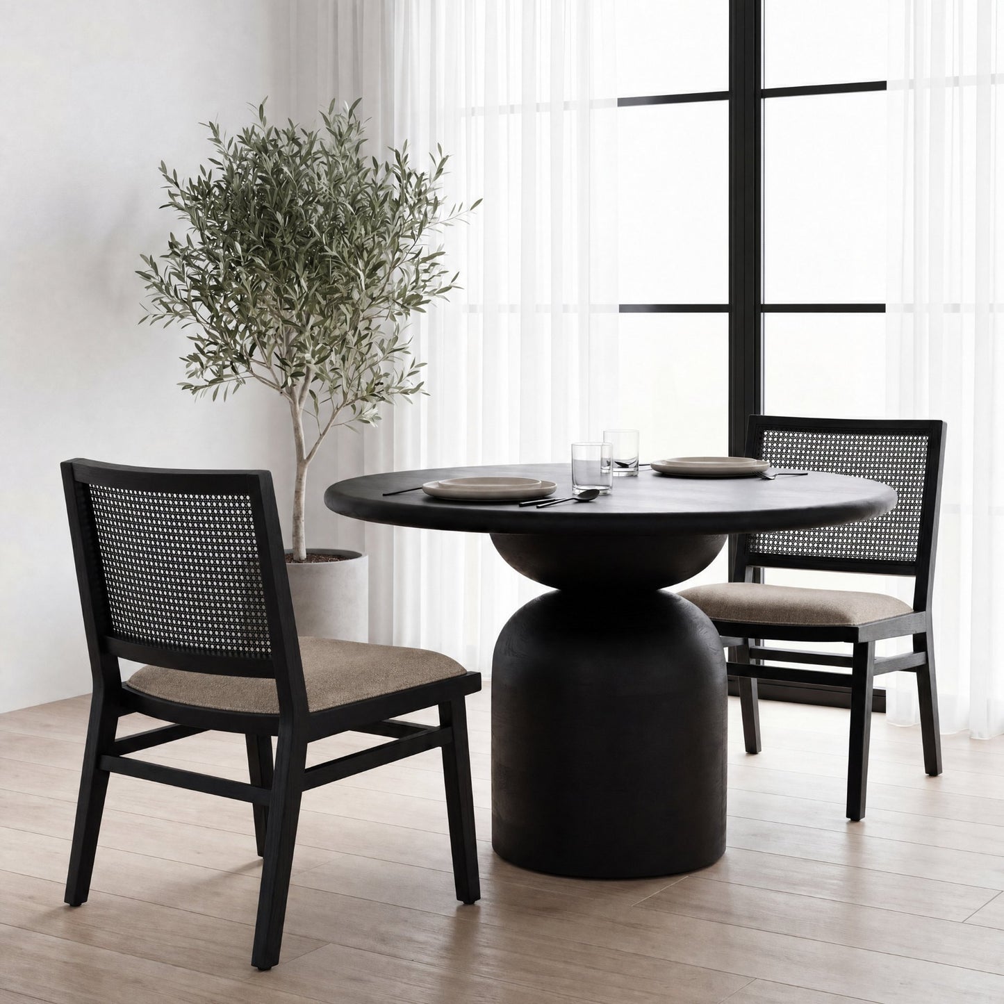 Wynn 20.5L x 24.6W x 34.1H Beige Fabric W/Black Wood Dining Chair