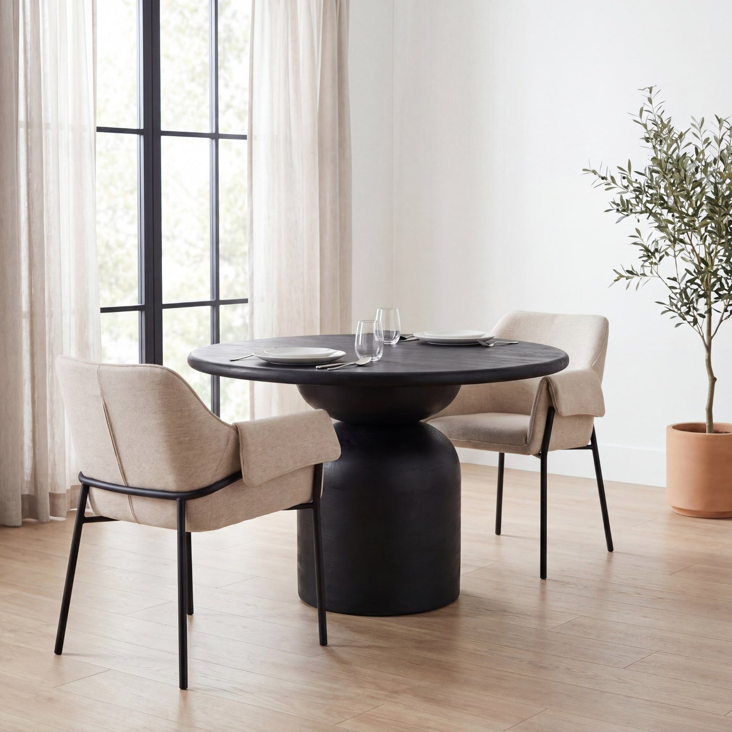 Brently Dining Chair w/ Oatmeal Fabric & Matte Black Metal Legs