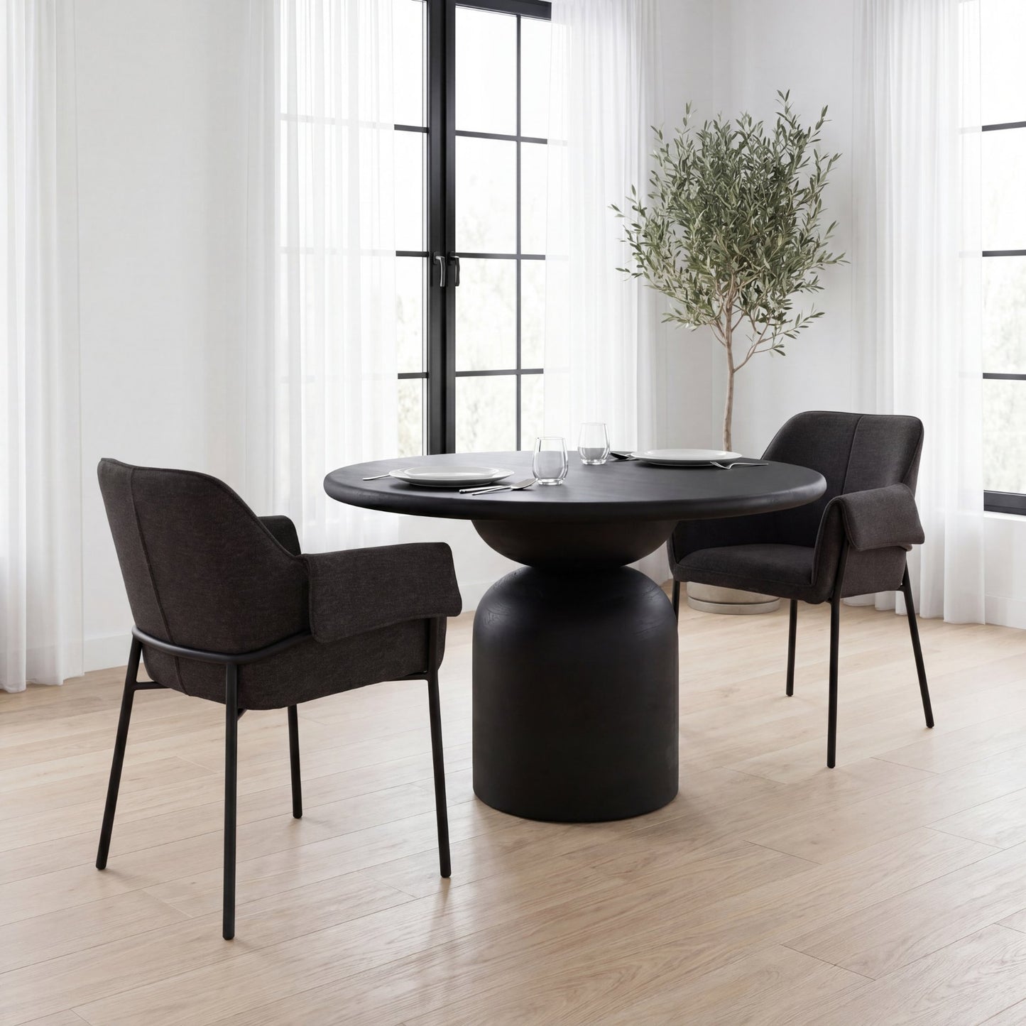 Brently Dining Chair w/ Gray Fabric & Matte Black Metal Legs