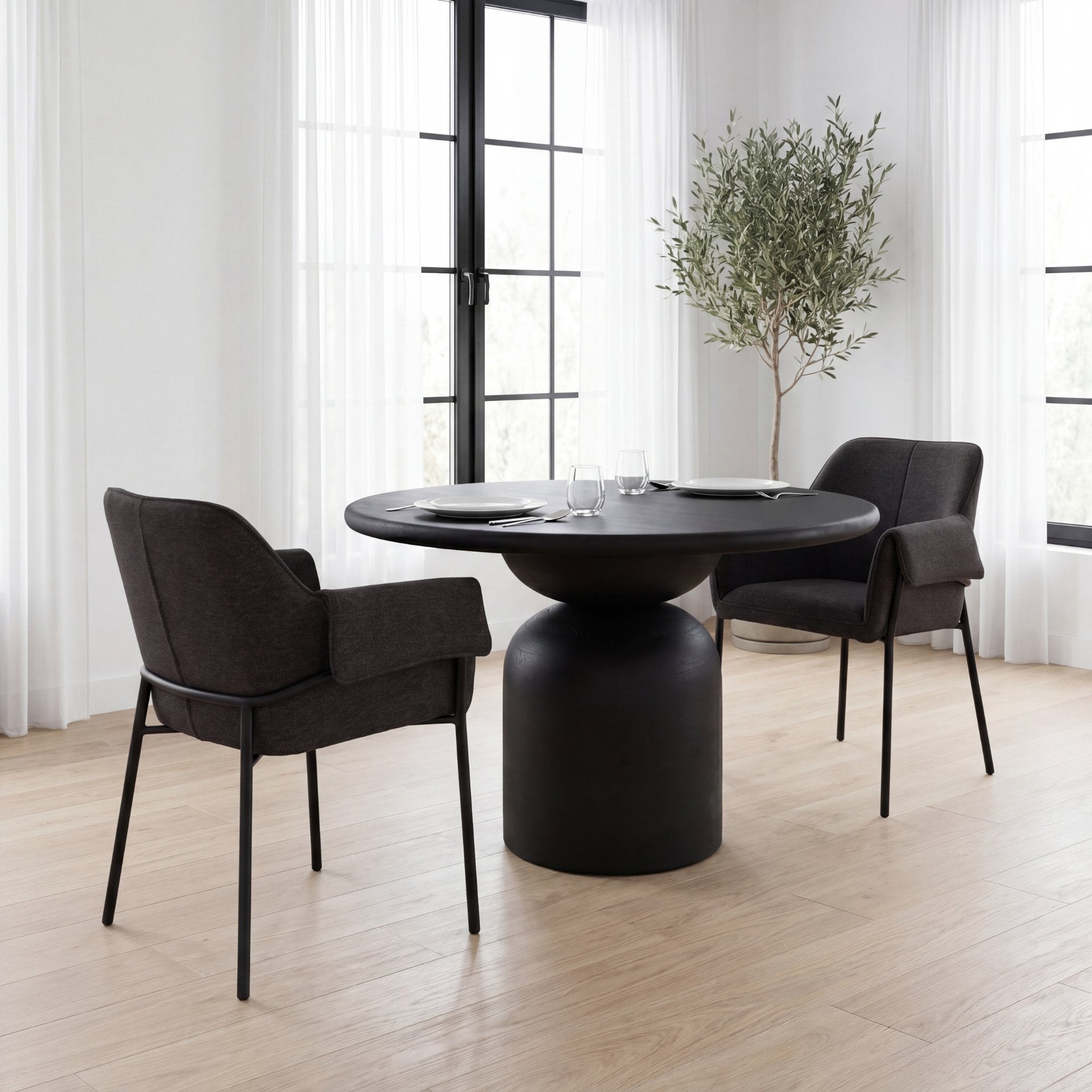 Brently Dining Chair w/ Gray Fabric & Matte Black Metal Legs