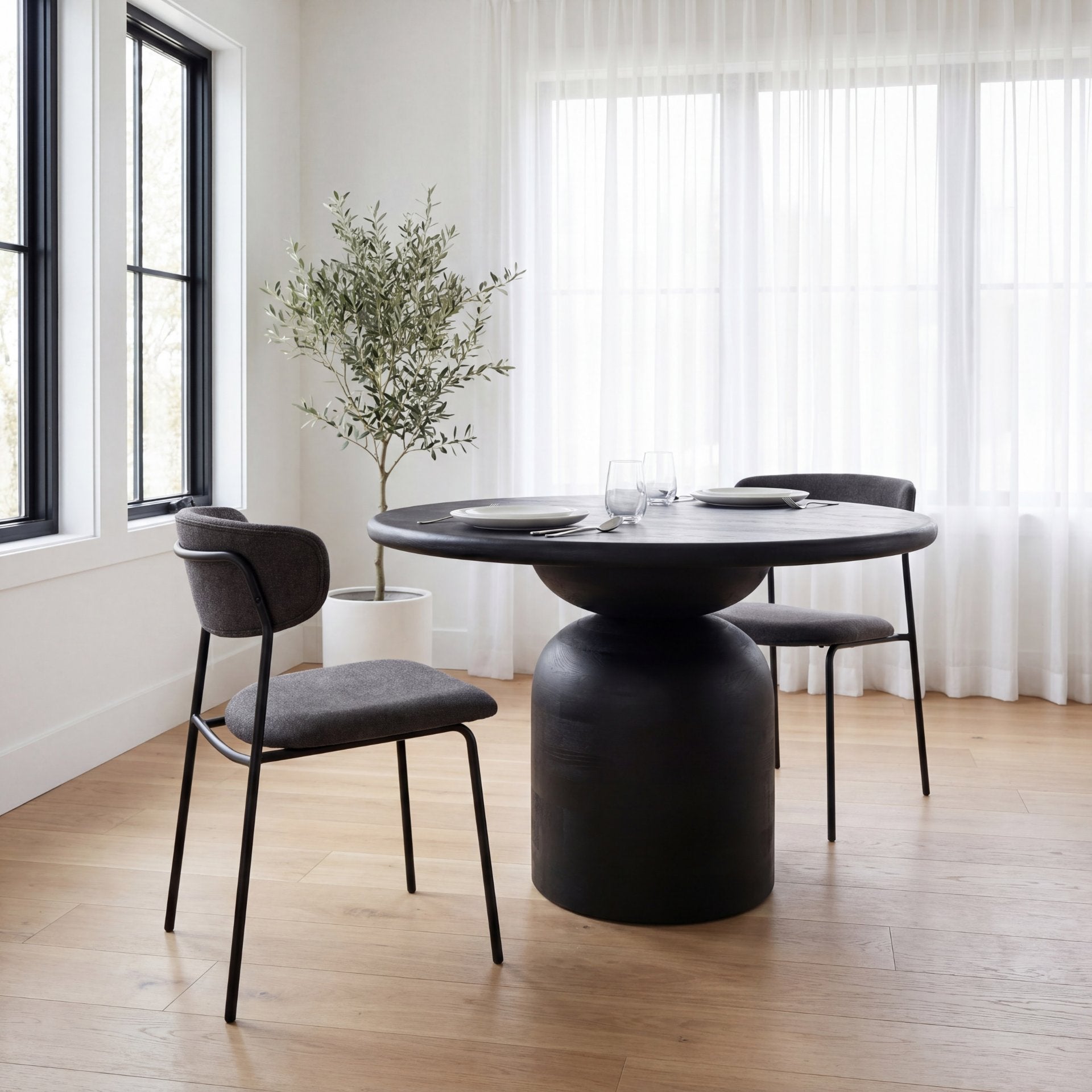 Corey Dining Chair w/ Gray Fabric & Matte Black Metal