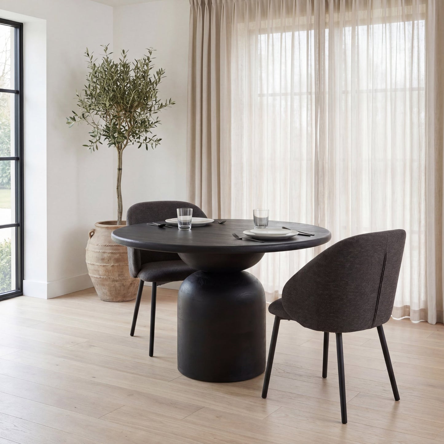 Shannon Dining Chair w/ Gray Fabric & Matte Black Metal