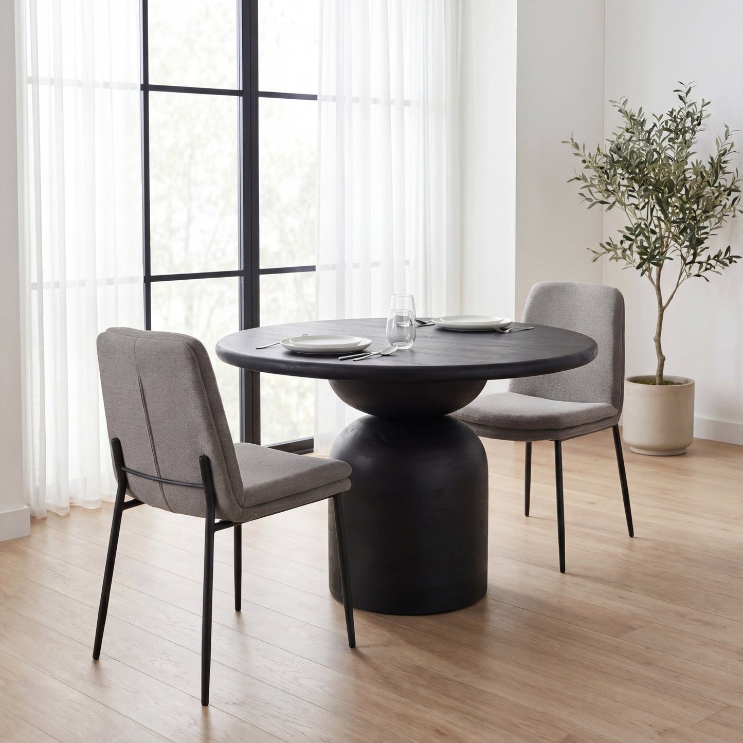 Eve Dining Chair w/ Gray Fabric & Matte Black Metal