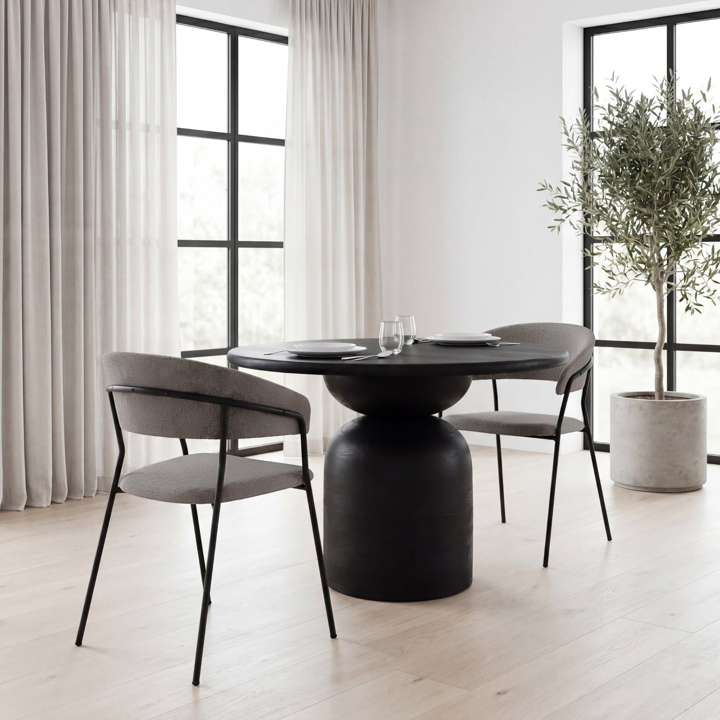 Carolyn Dining Chair w/ Gray Fabric & Matte Black Metal