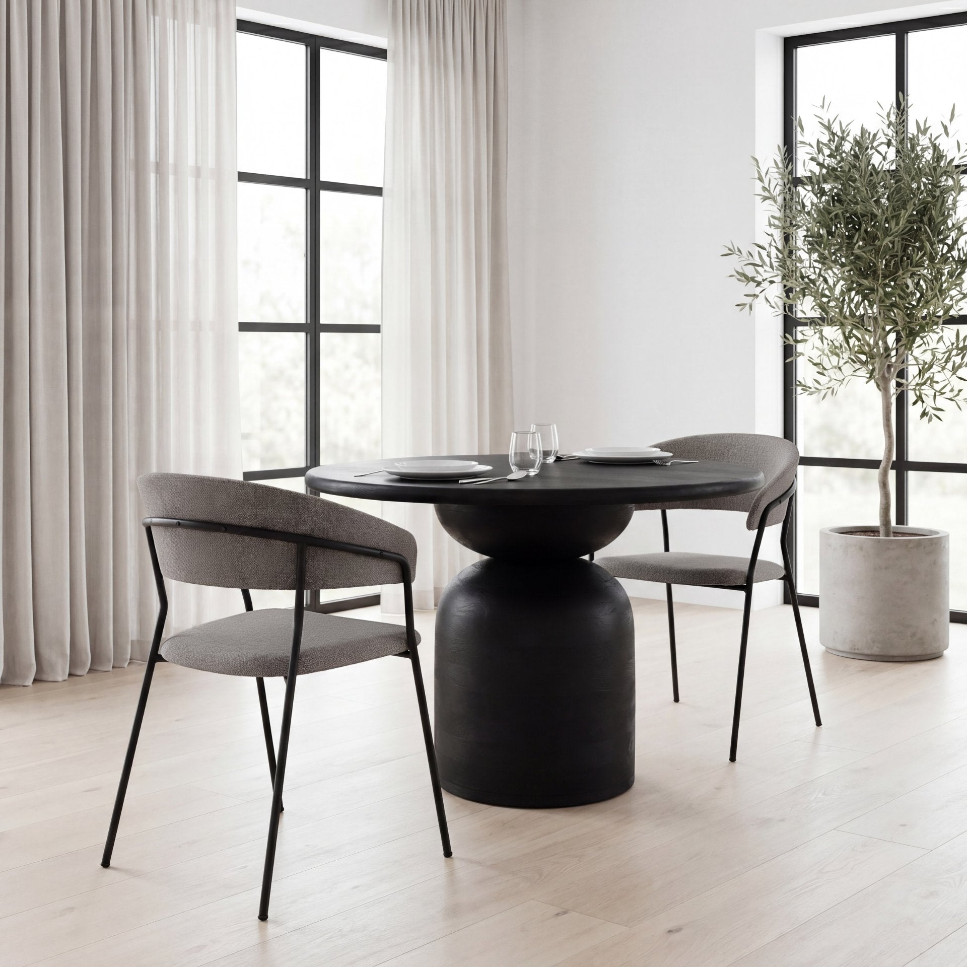 Carolyn Dining Chair w/ Gray Fabric & Matte Black Metal