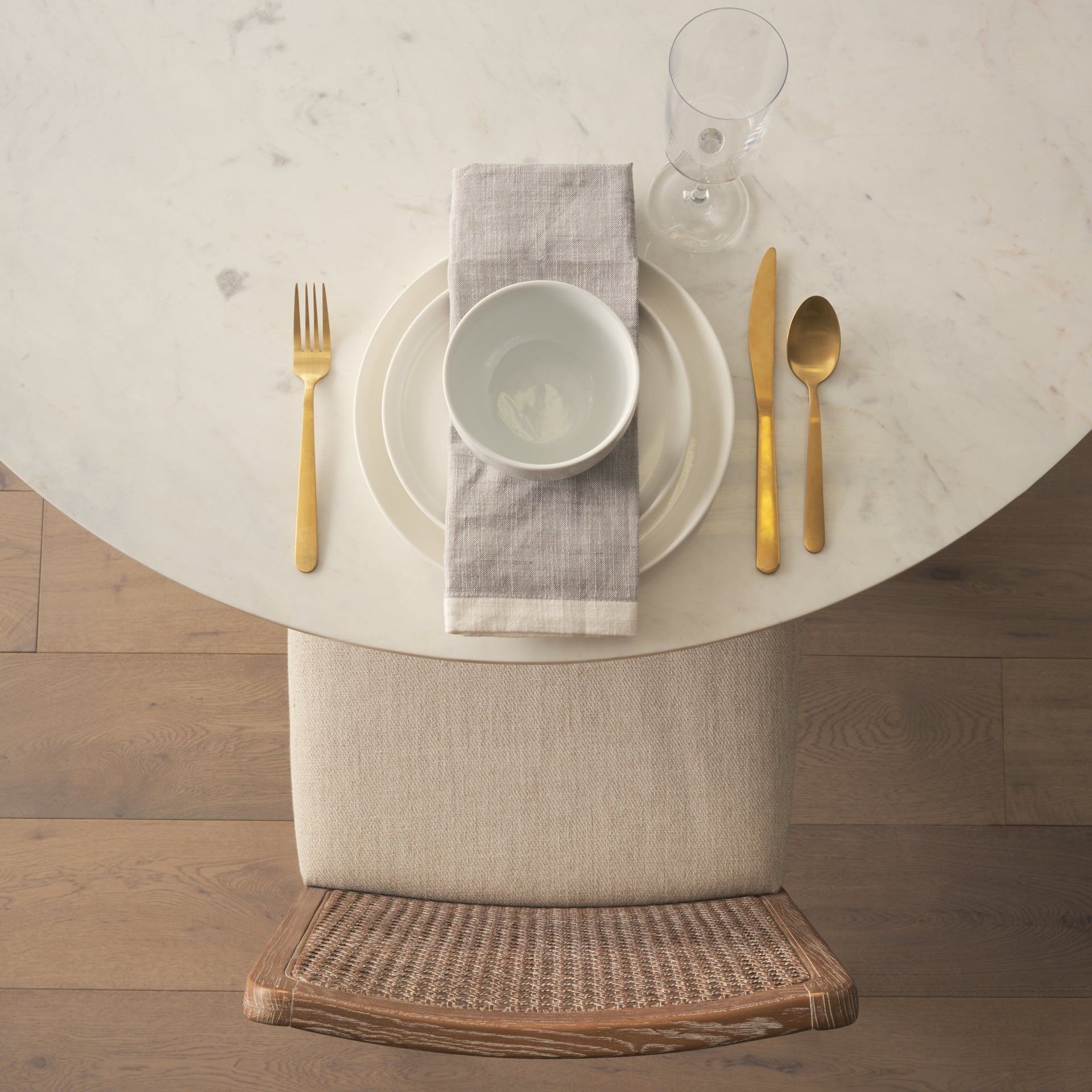 Clara Light Brown Beech Wood W/ Cream Fabric Seat and Cane Back Armless Dining Chair