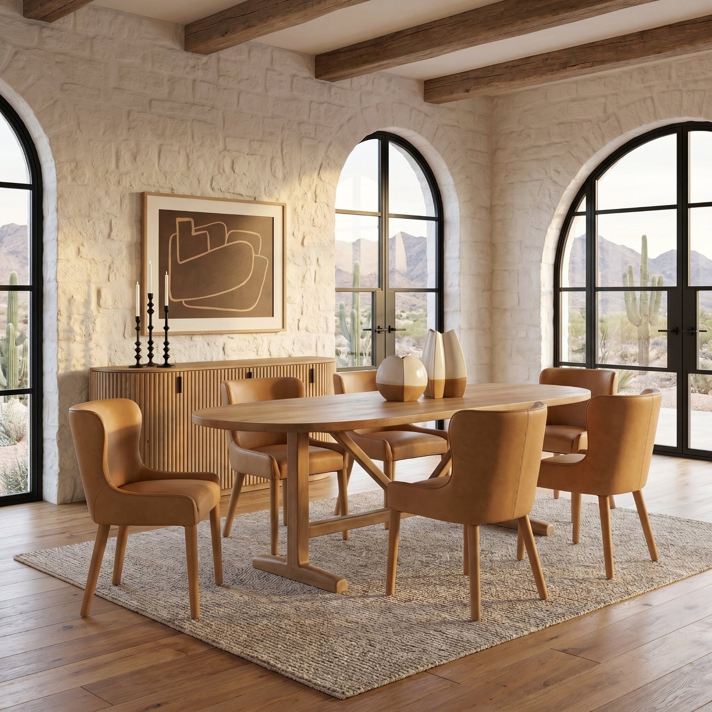 Viktor 84"L Light Brown Solid Wood Dining Table