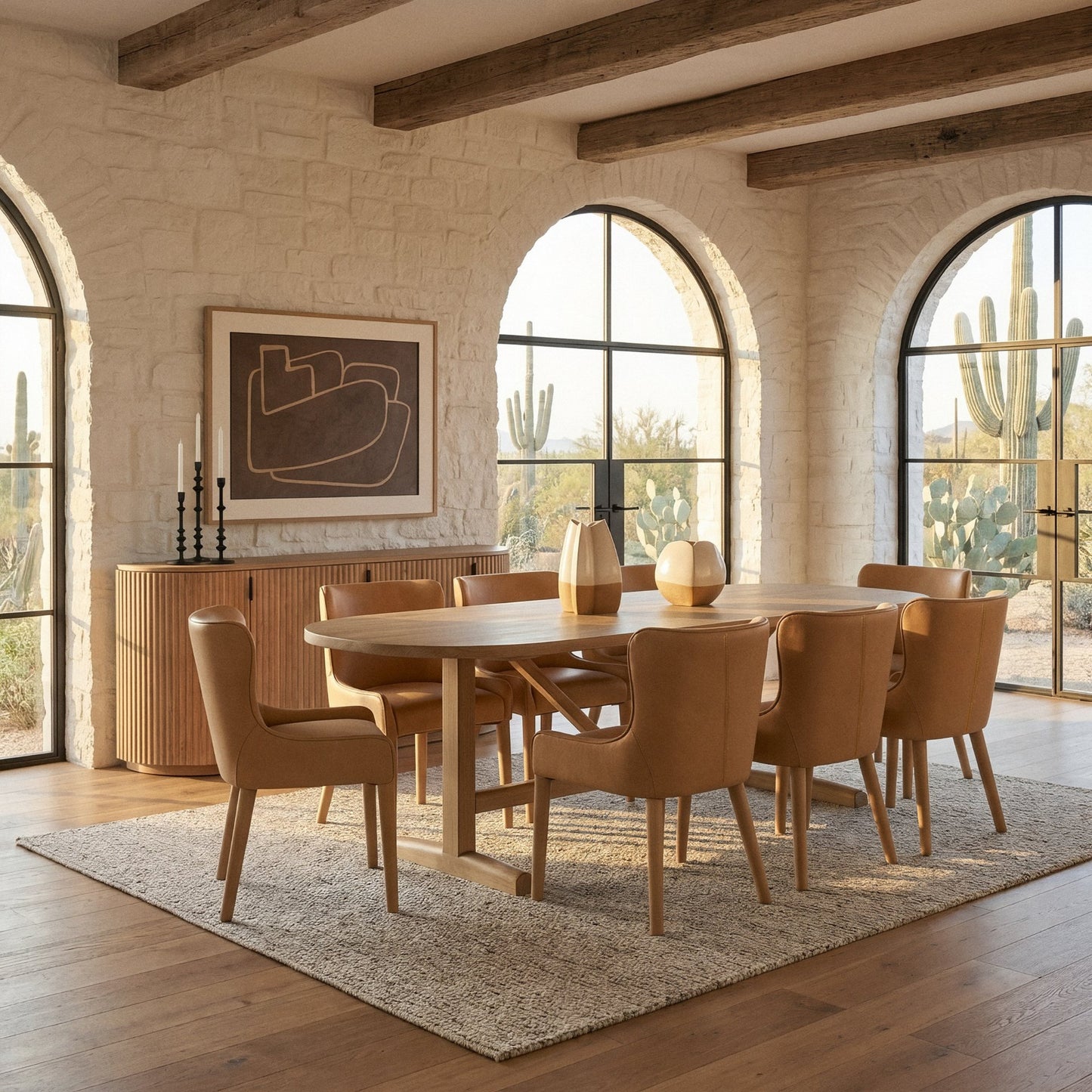 Viktor 94"L Light Brown Solid Wood Dining Table