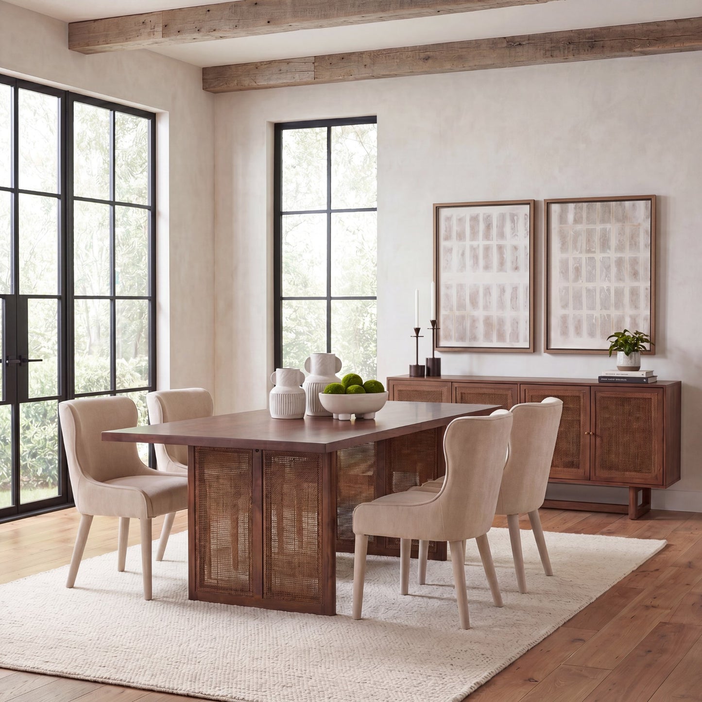 Grier 84" Medium Brown Wood w/ Cane Dining Table