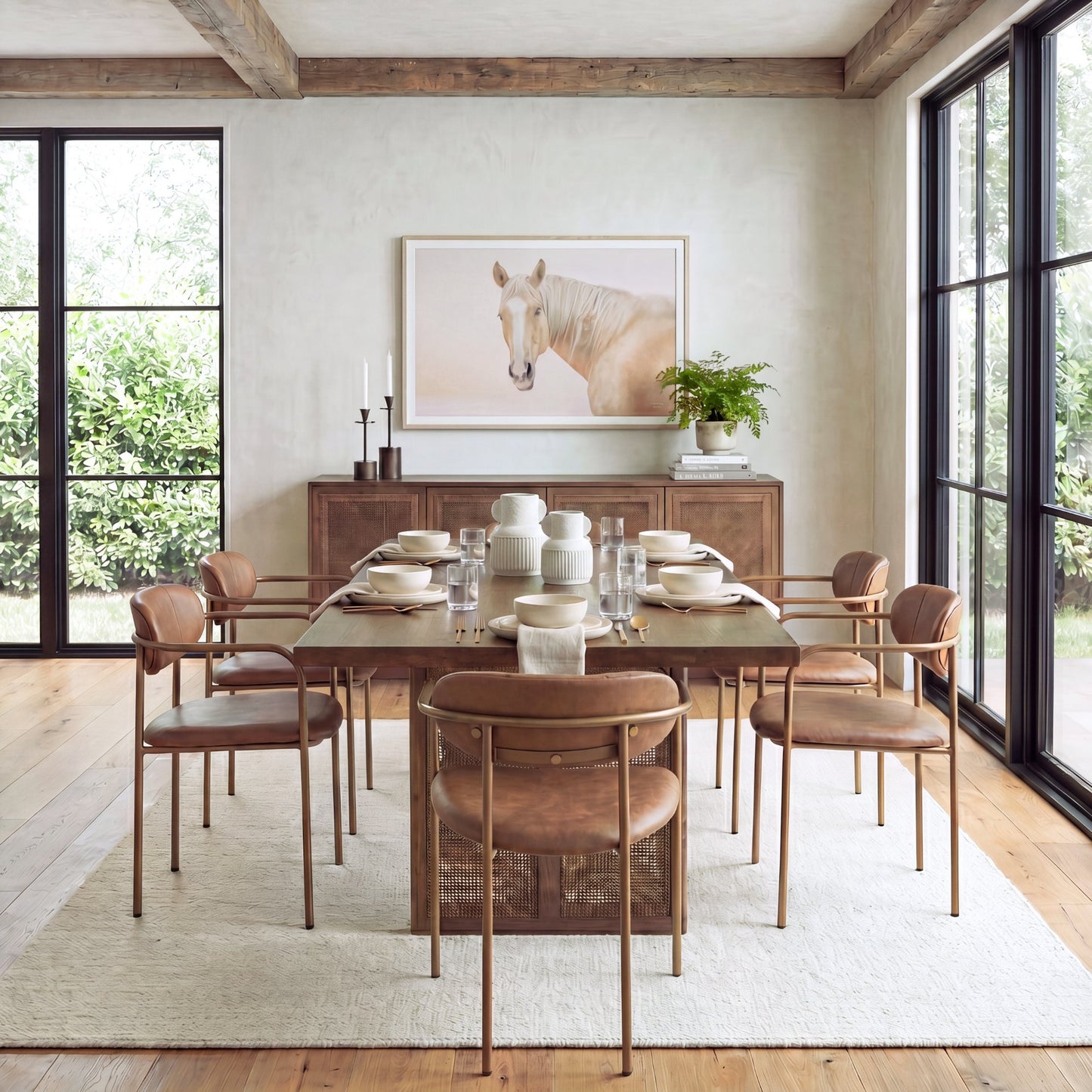 Grier 84" Medium Brown Wood w/ Cane Dining Table