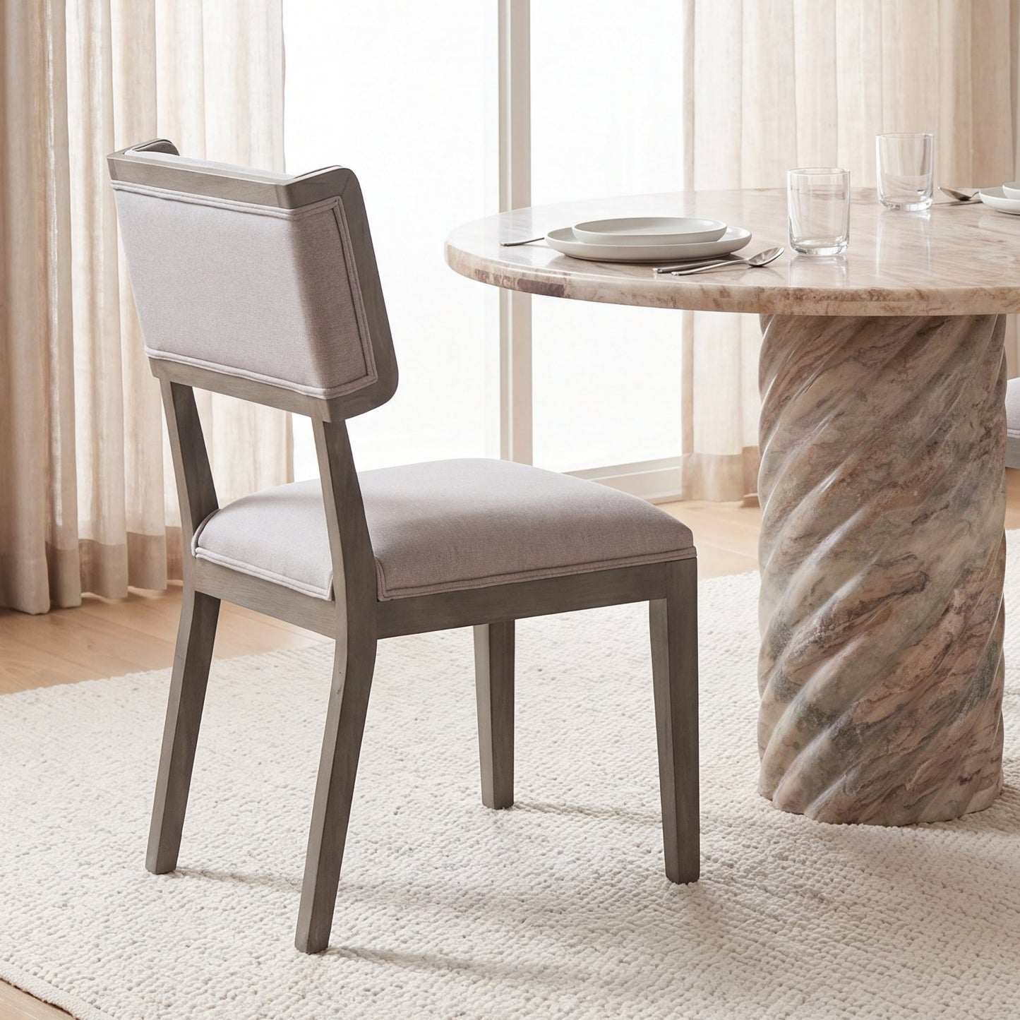Tenton II Grey Fabric Seat Brown Wood Frame Dining Chair
