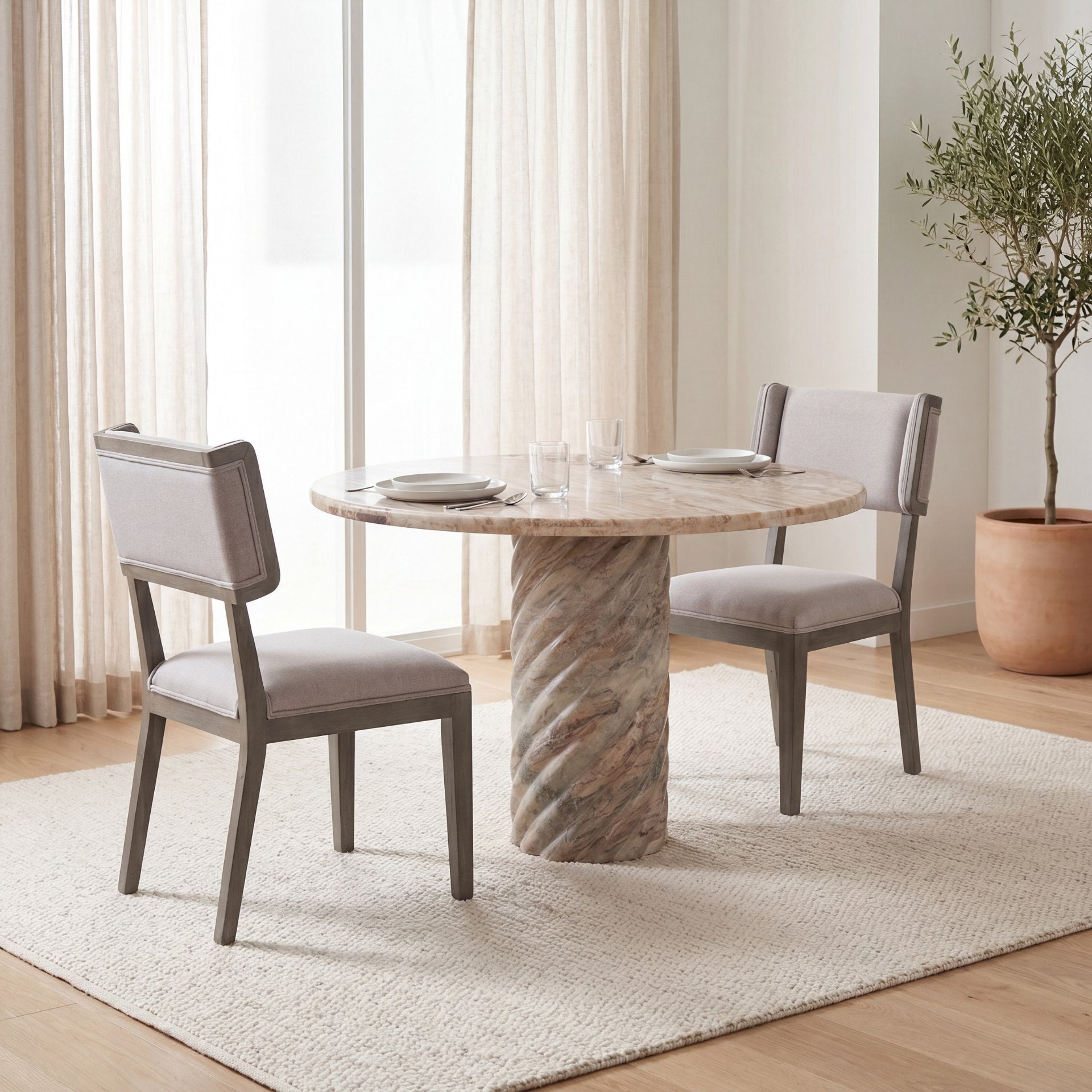 Tenton II Grey Fabric Seat Brown Wood Frame Dining Chair
