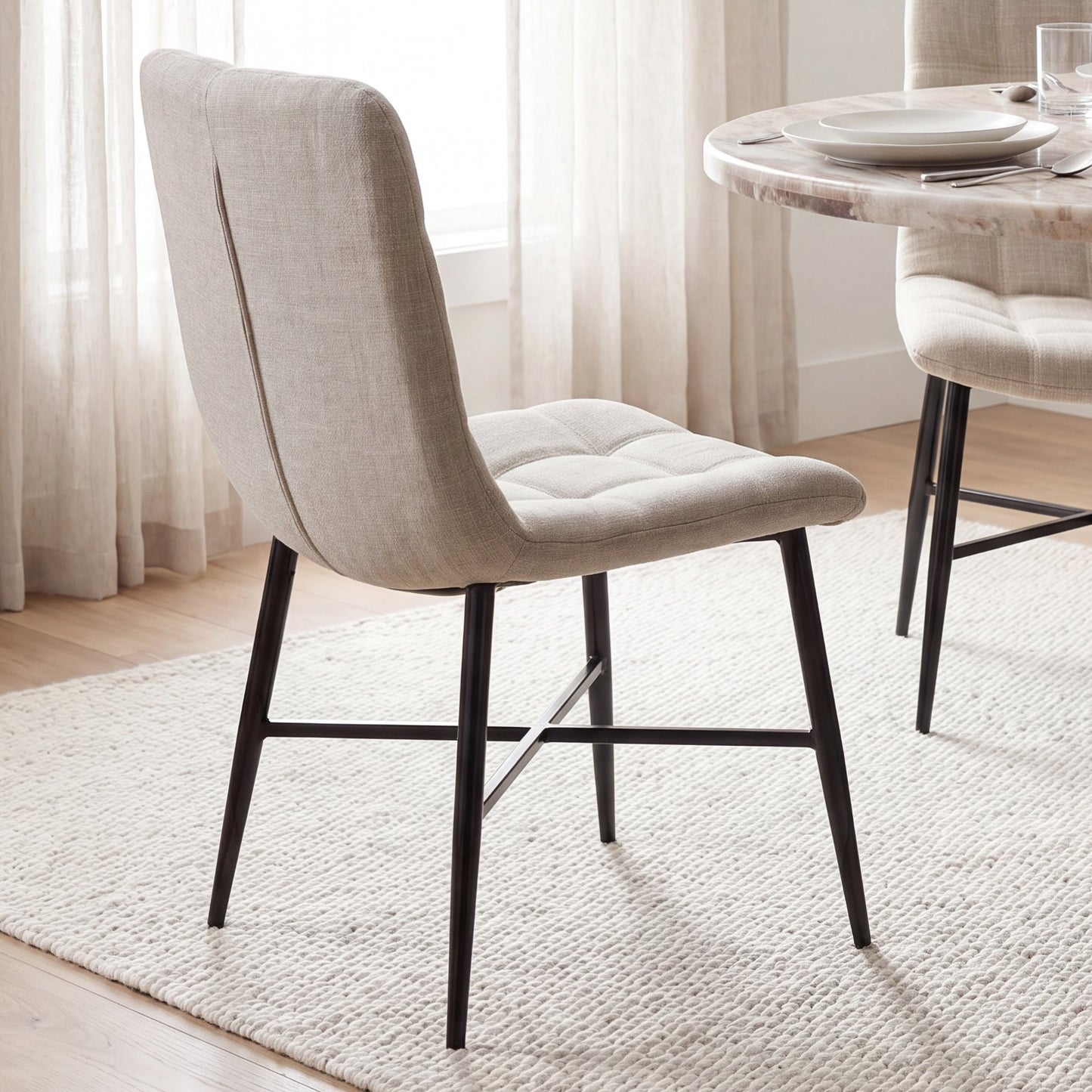 Barrow I Beige Fabric Wrap Black Metal Frame Dining Chair