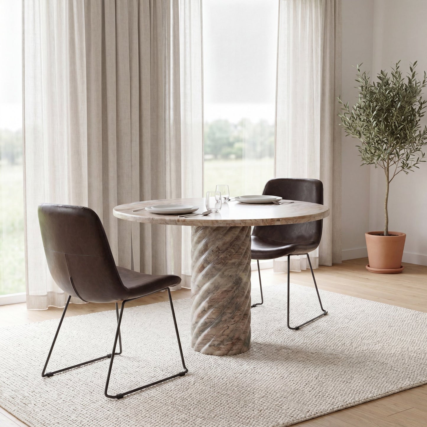 Sawyer I Dark Brown Faux-Leather Seat Black Iron Frame Dining Chair