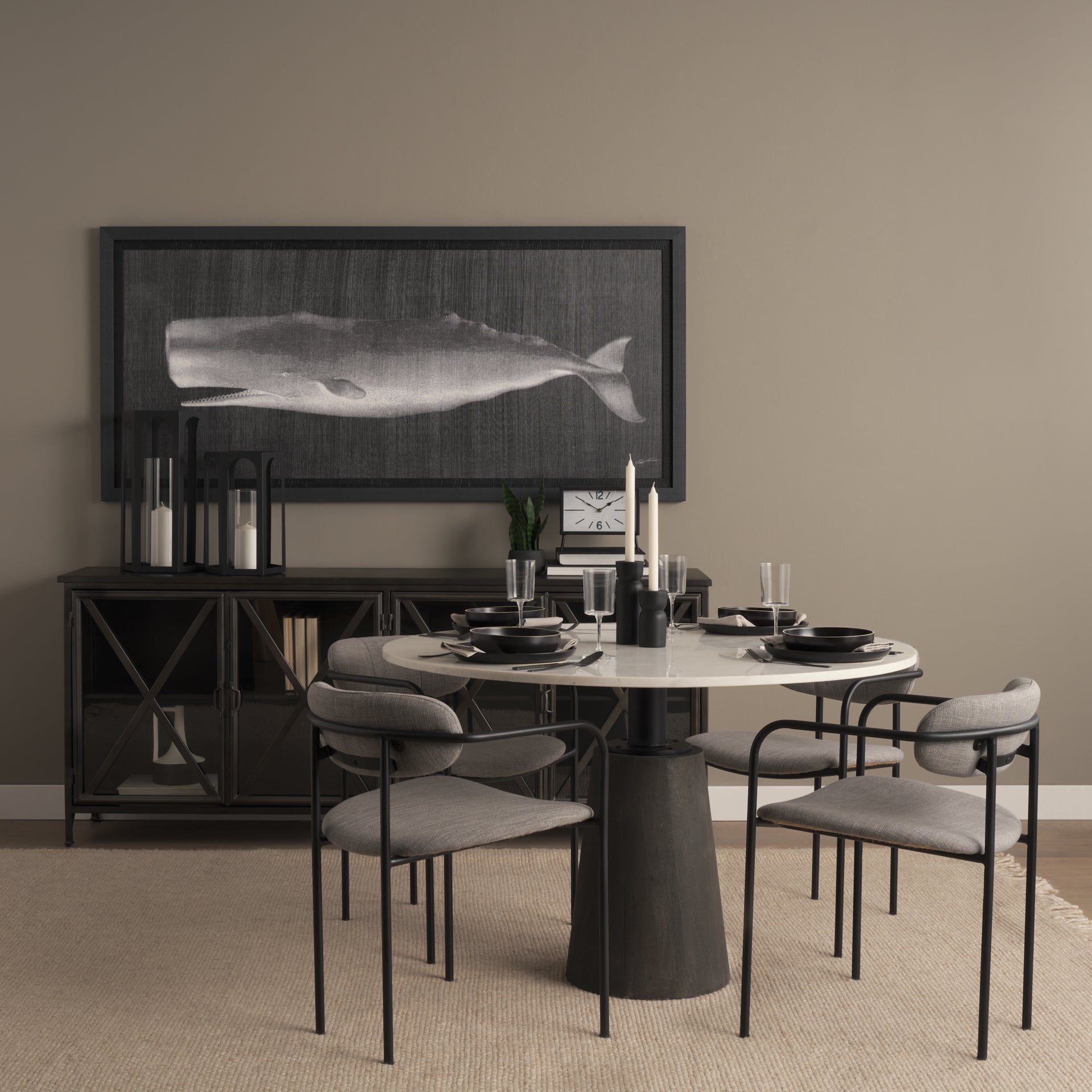 Parker Gray Fabric Seat Black Metal Dining Chair