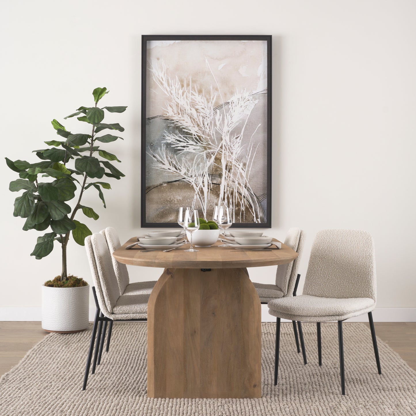 Eve Dining Chair w/ Cream Boucle Fabric & Matte Black Metal