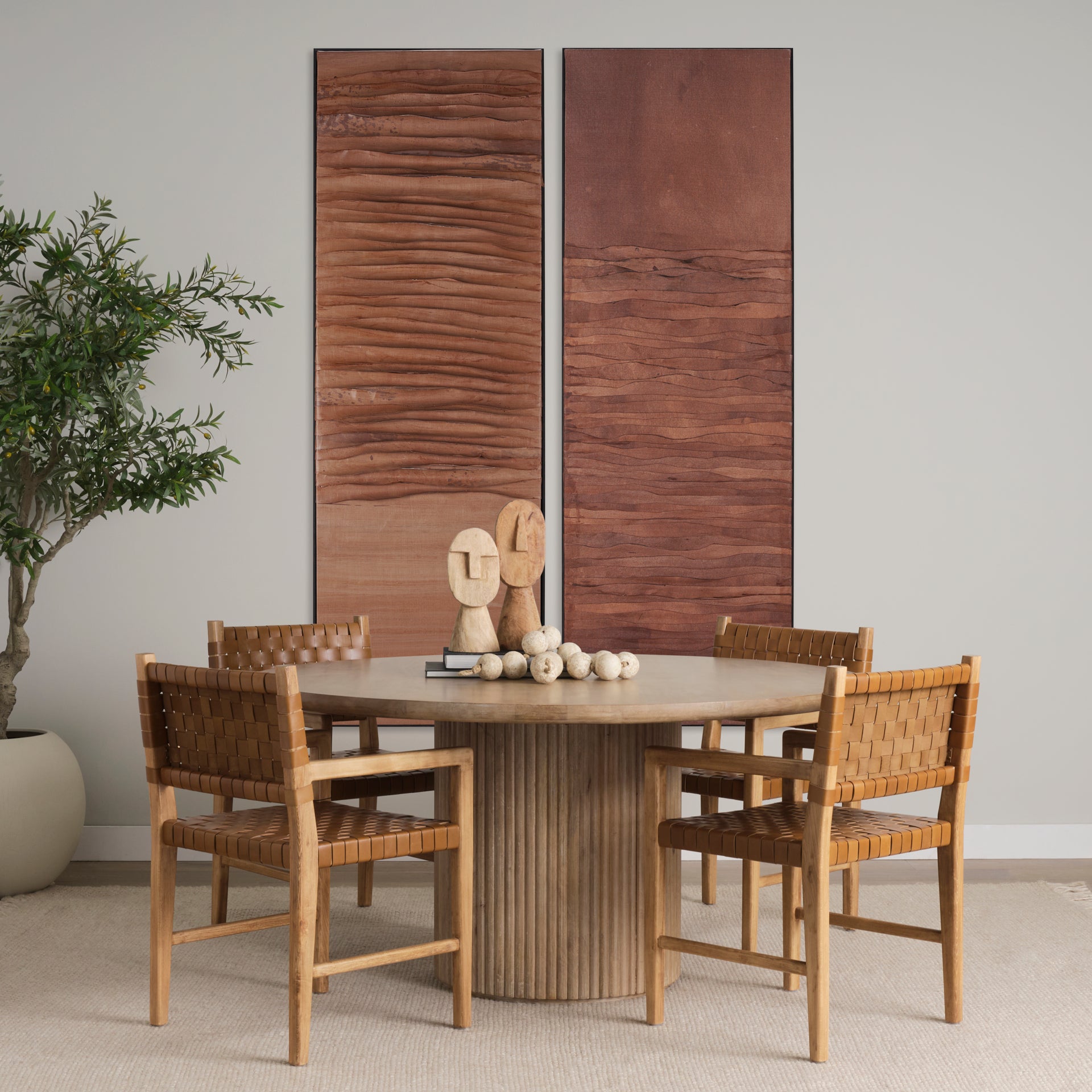 Shane Brown Wood w/ Woven Brown Leather Dining Armchair