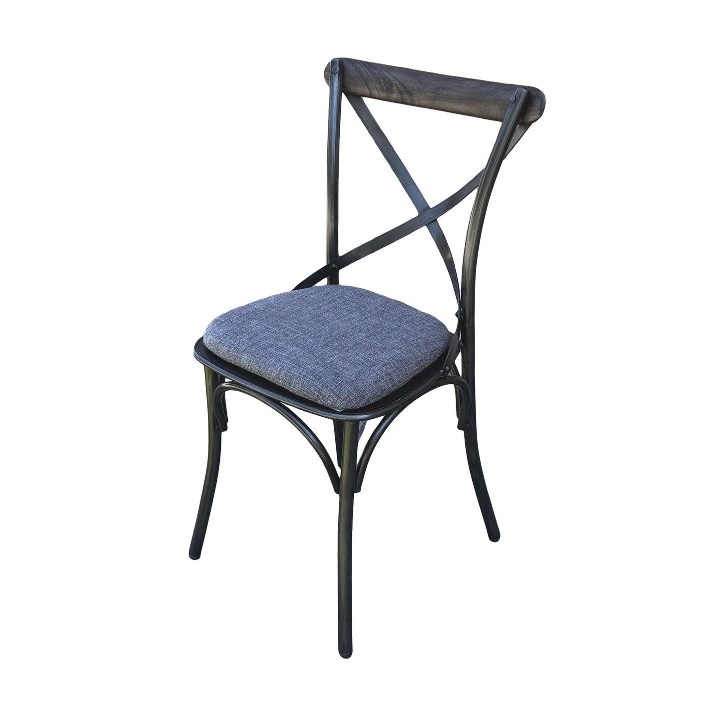 Custom Metal Crossback Fabric Cushion Seat - Grey