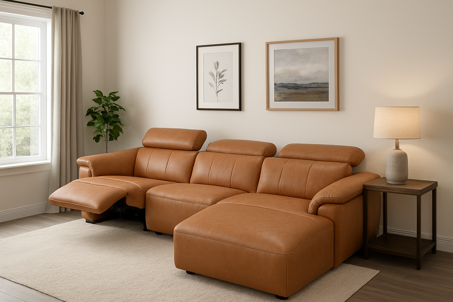 Longan leather Sectional With Power Recliner