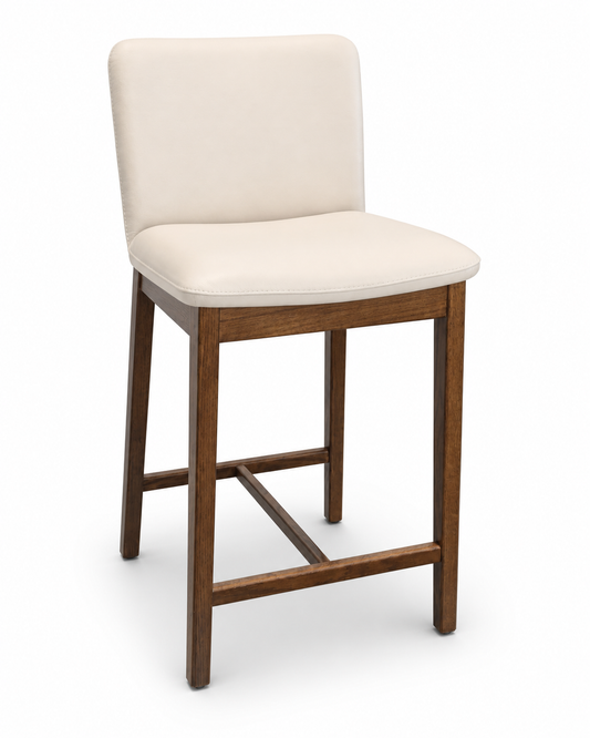 Real Leather Counter Stool with Curved Wood Back