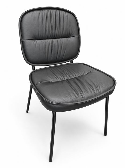 Real Leather Dining Chair with Metal Legs